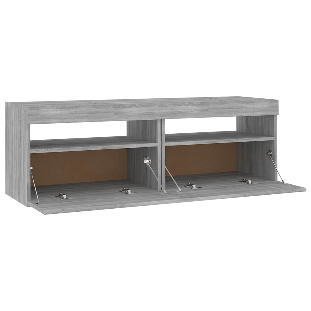 Comodă TV cu lumini LED, gri sonoma, 120x35x40 cm GartenMobel Dekor