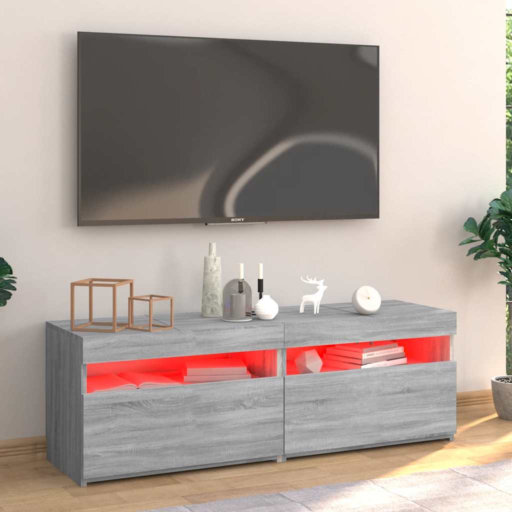 Comodă TV cu lumini LED, gri sonoma, 120x35x40 cm GartenMobel Dekor