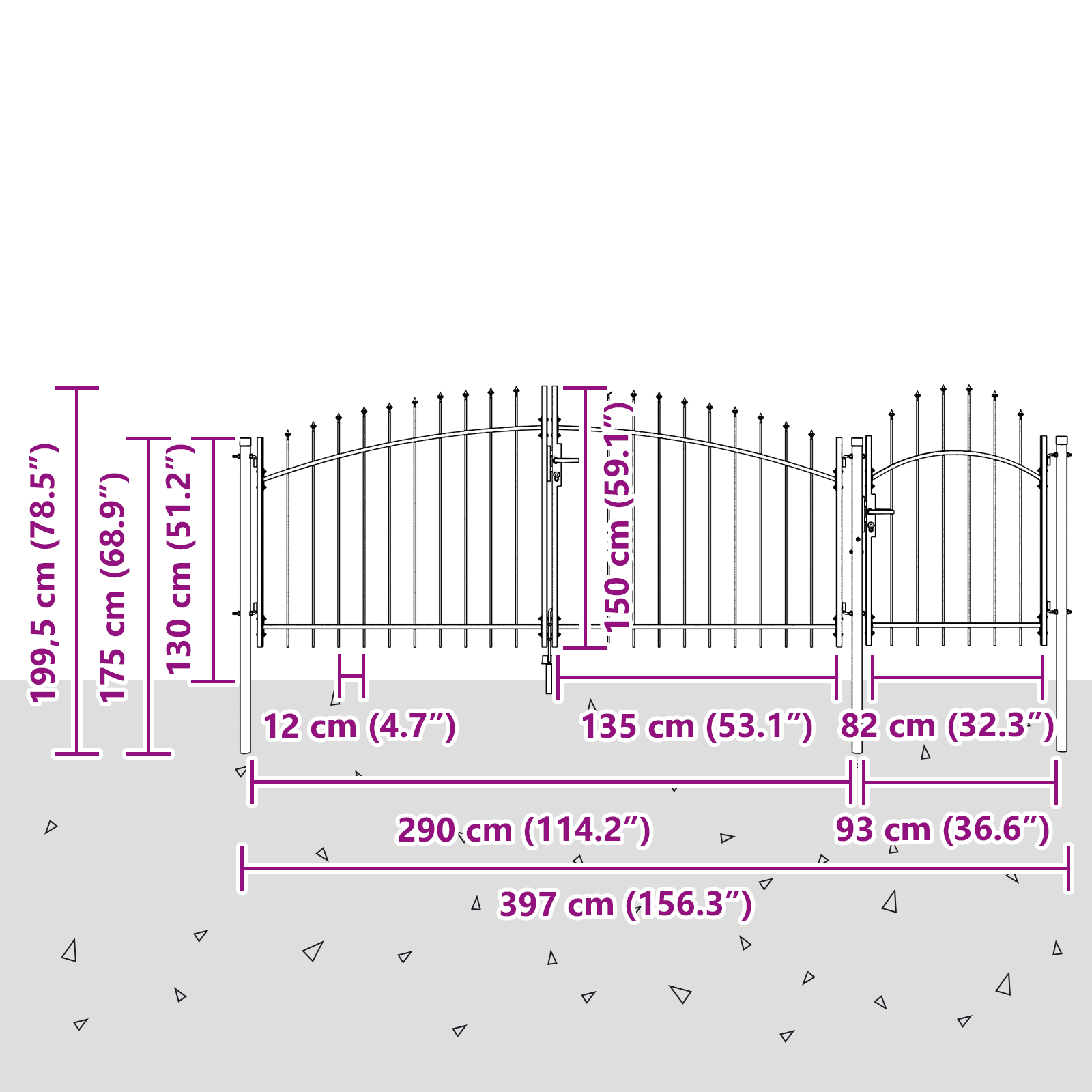 Poarta de Grădină cu Vârf în Formă de Lance 150x400 cm Oțel GartenMobel Dekor