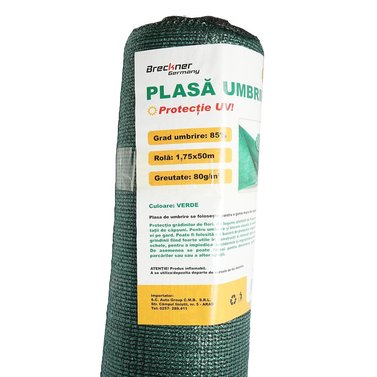 Plasa de umbrire, 80 g/mp, grad de umbrire 85%, verde, 50x1.75 m GartenVIP DiyLine