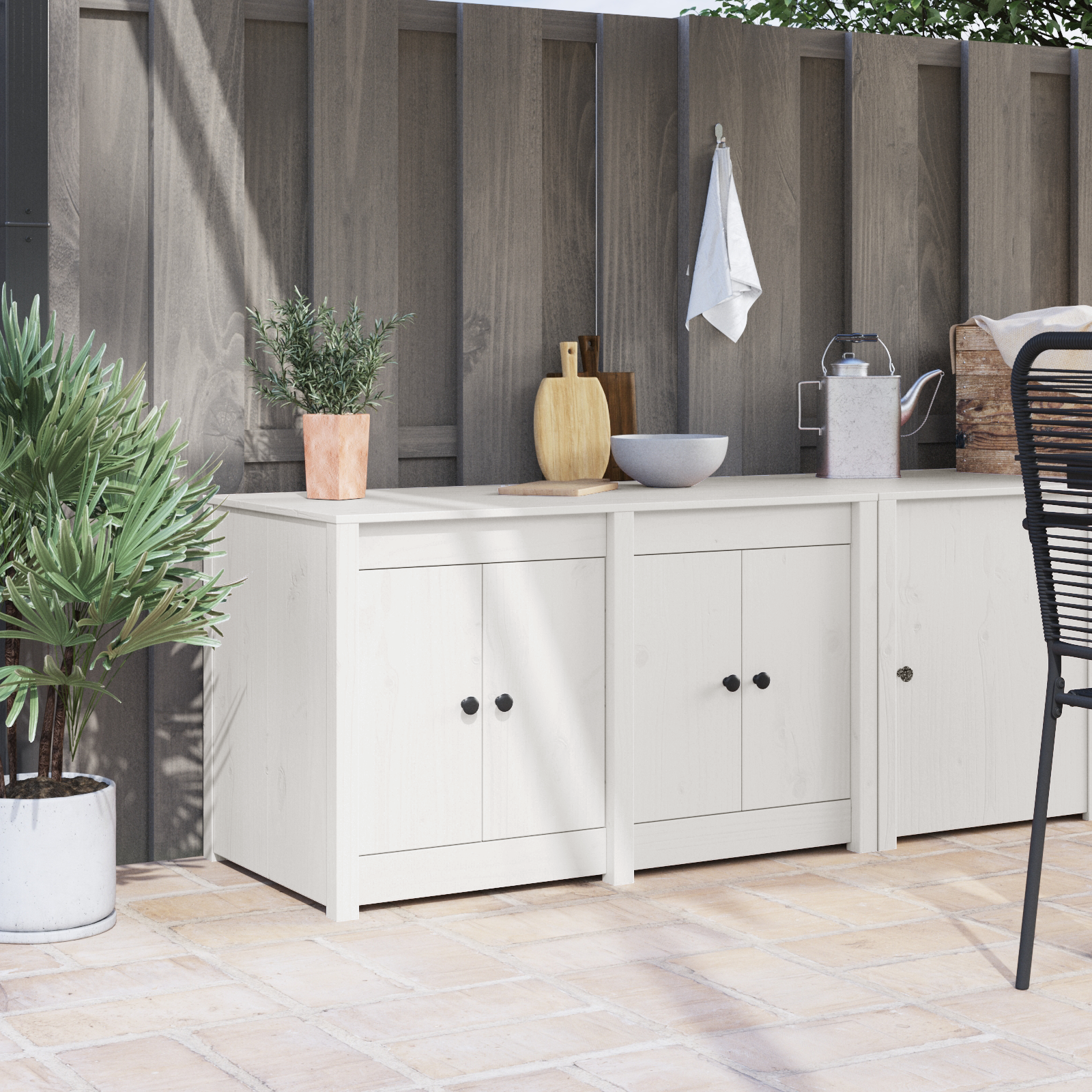Dulap pentru bucătărie de exterior Alb 106x55x64 cm Lemn de pin solid GartenMobel Dekor