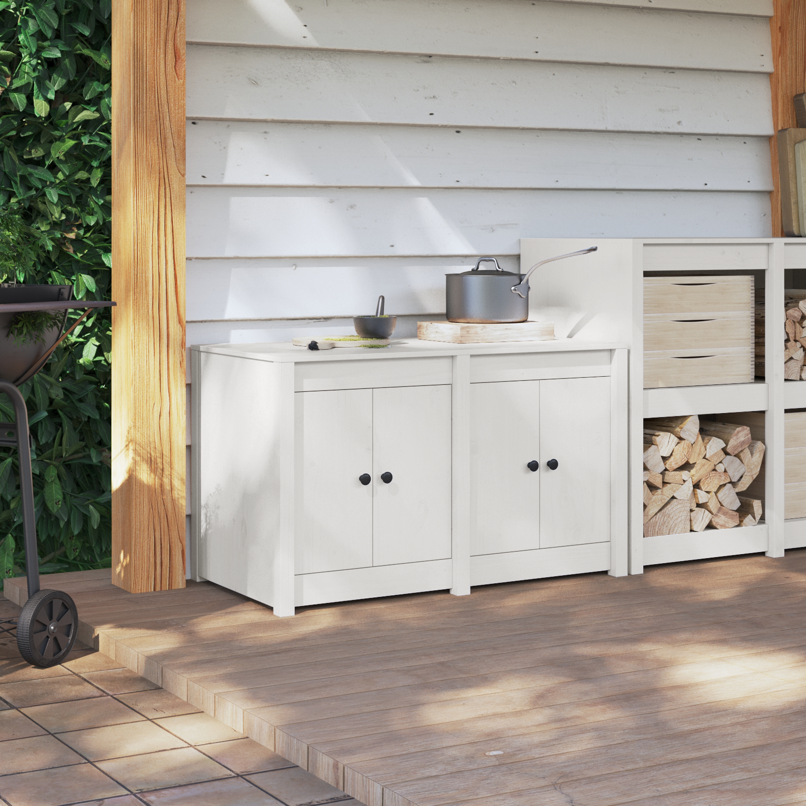 Dulap pentru bucătărie de exterior Alb 106x55x64 cm Lemn de pin solid GartenMobel Dekor