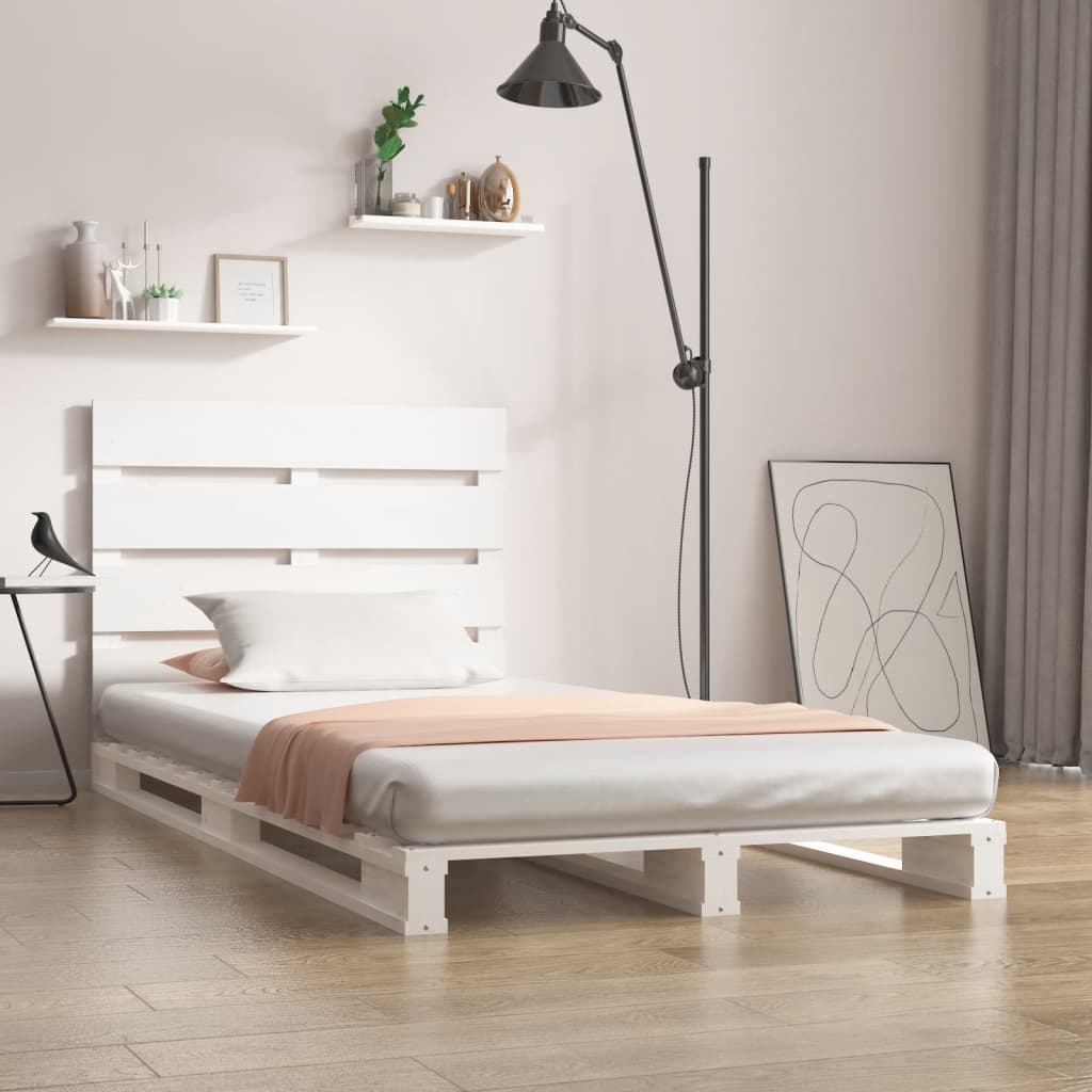 Cadru de pat Single, alb, 90x190 cm, lemn masiv de pin GartenMobel Dekor
