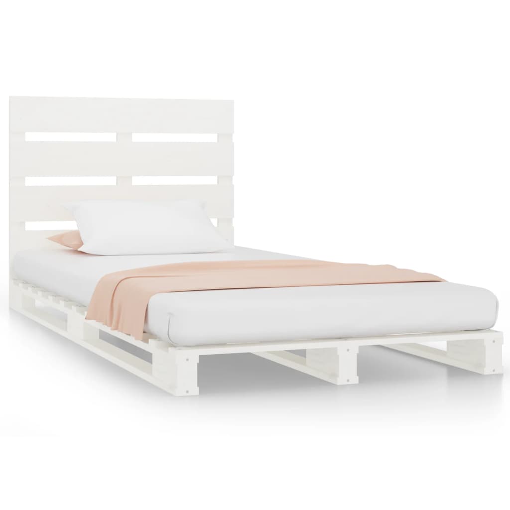 Cadru de pat Single, alb, 90x190 cm, lemn masiv de pin GartenMobel Dekor