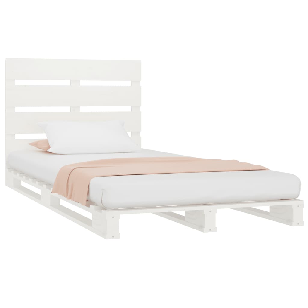 Cadru de pat Single, alb, 90x190 cm, lemn masiv de pin GartenMobel Dekor