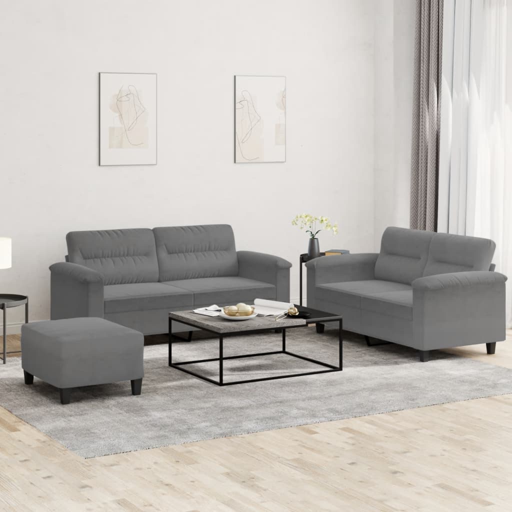 Set de canapele cu perne, 3 piese, gri închis, microfibră GartenMobel Dekor