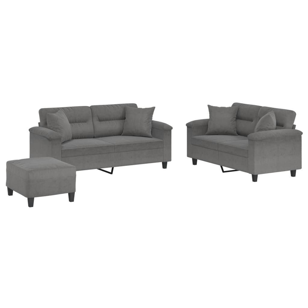 Set de canapele cu perne, 3 piese, gri închis, microfibră GartenMobel Dekor