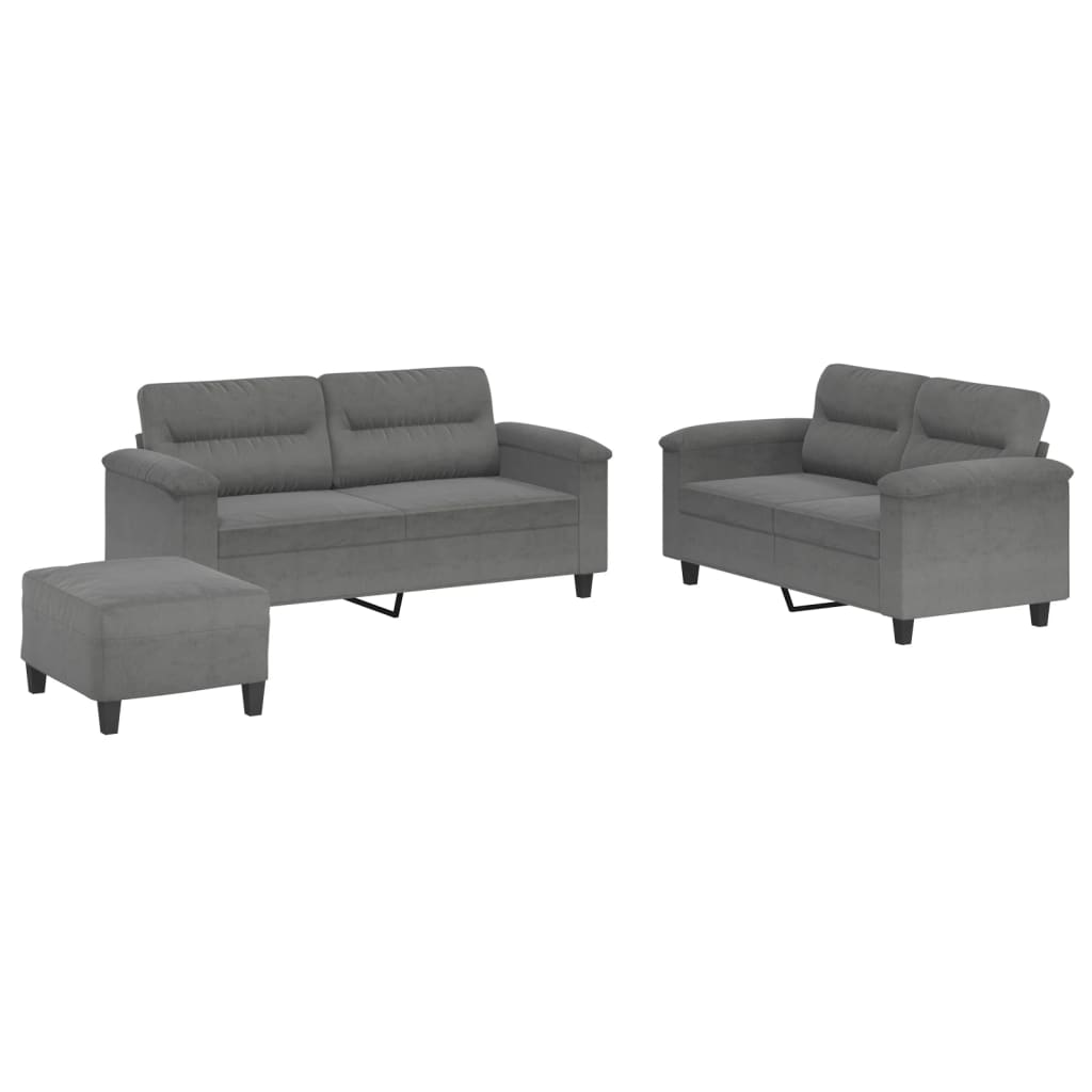 Set de canapele cu perne, 3 piese, gri închis, microfibră GartenMobel Dekor