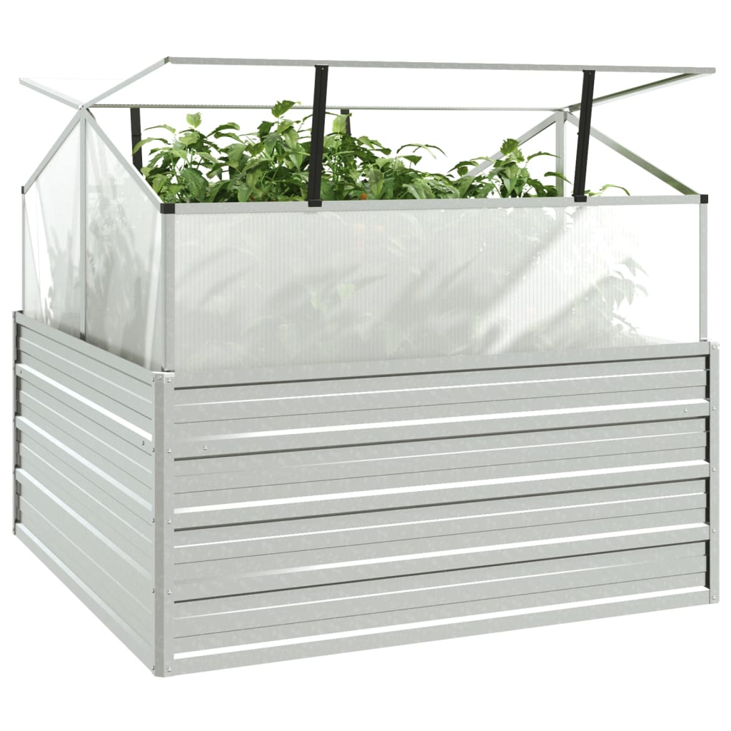 Strat înălțat cu seră de grădină, argintiu, 100x100x85 cm GartenMobel Dekor