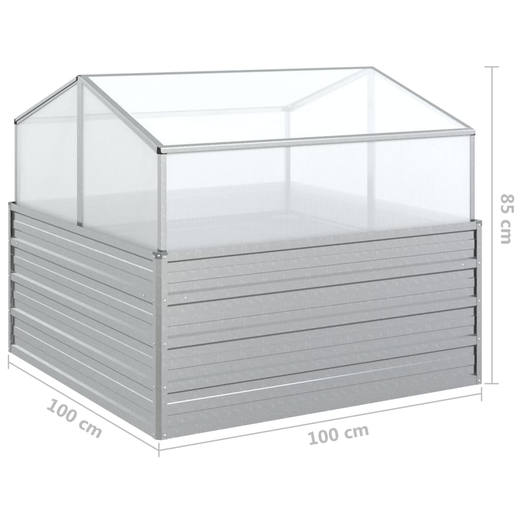 Strat înălțat cu seră de grădină, argintiu, 100x100x85 cm GartenMobel Dekor