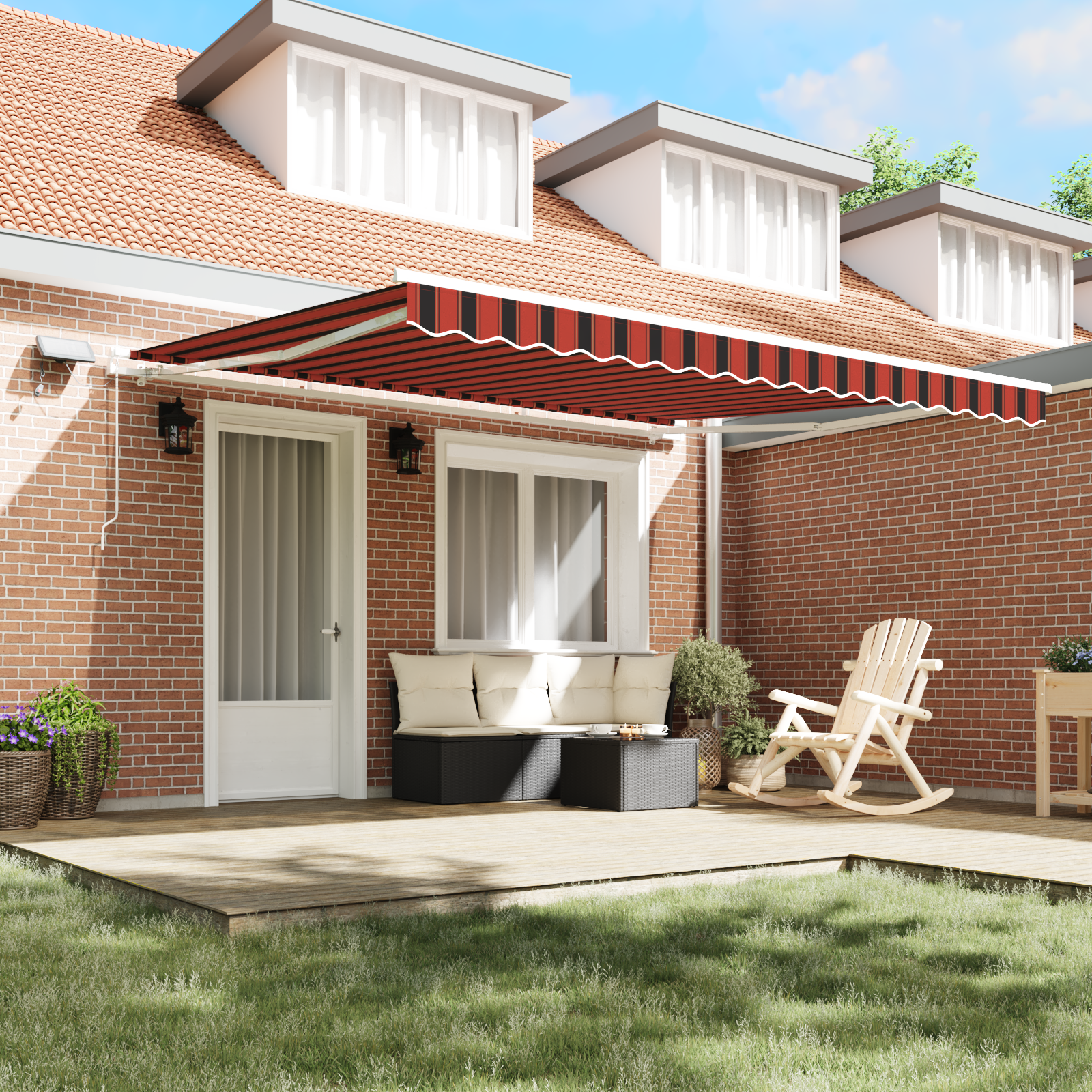 Marchiză Retractabilă Manuală cu LED Portocalie și Maro 400x300 cm GartenMobel Dekor