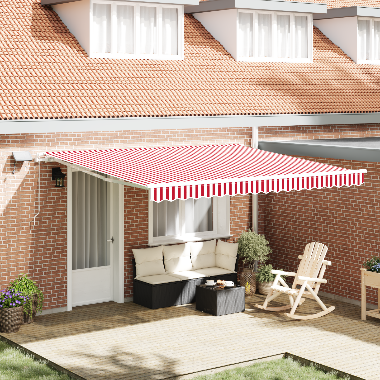 Marchiză manuală retractabilă cu LED alb-roșie 400x300 cm GartenMobel Dekor