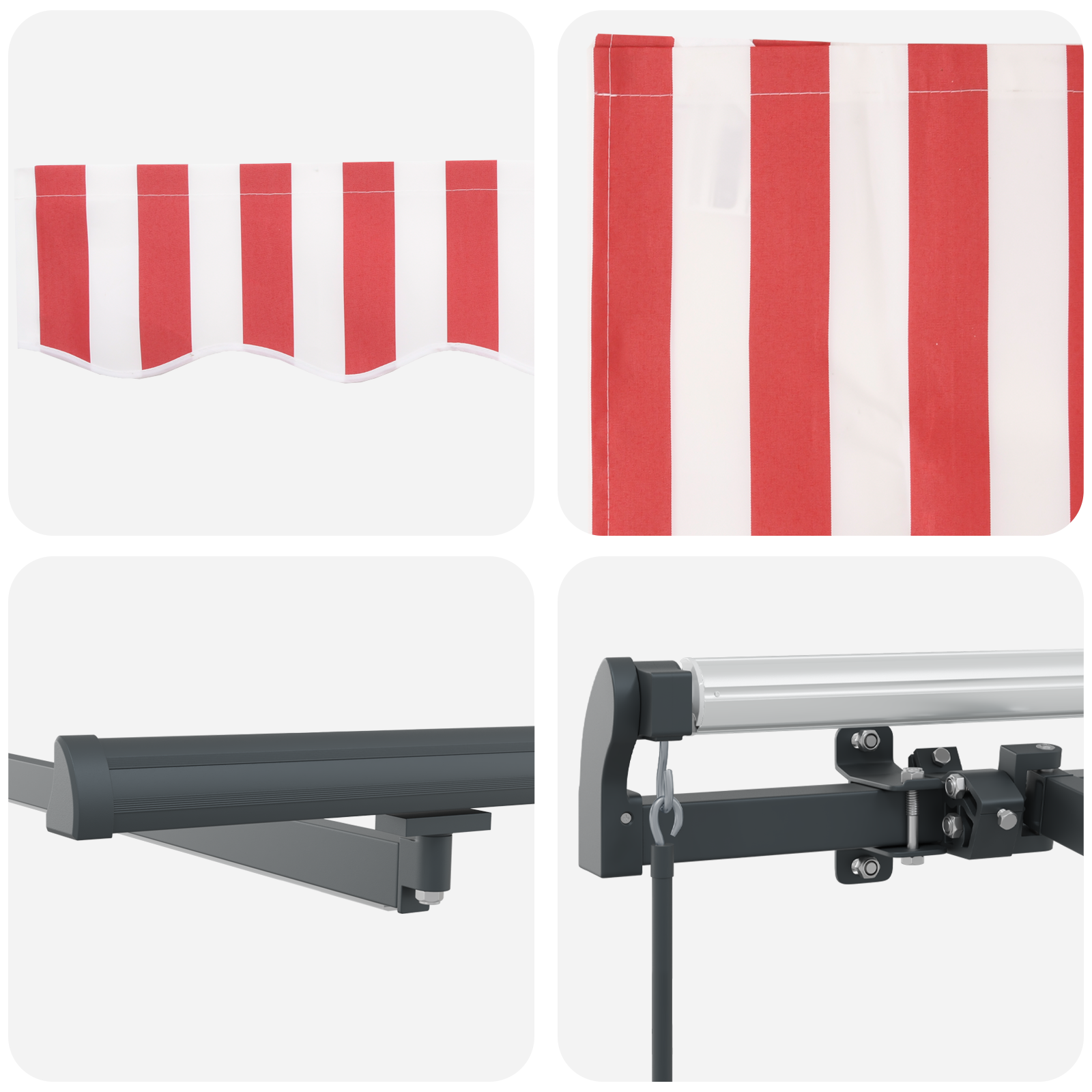 Marchiză retractabilă manuală cu LED Dungi Roșii și Albe 600x300 cm GartenMobel Dekor