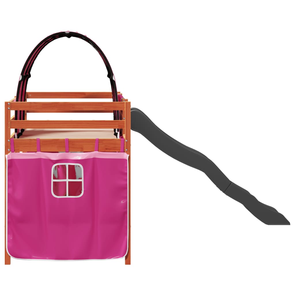 Pat etajat de copii cu tunel roz 80x200 cm lemn masiv pin GartenMobel Dekor