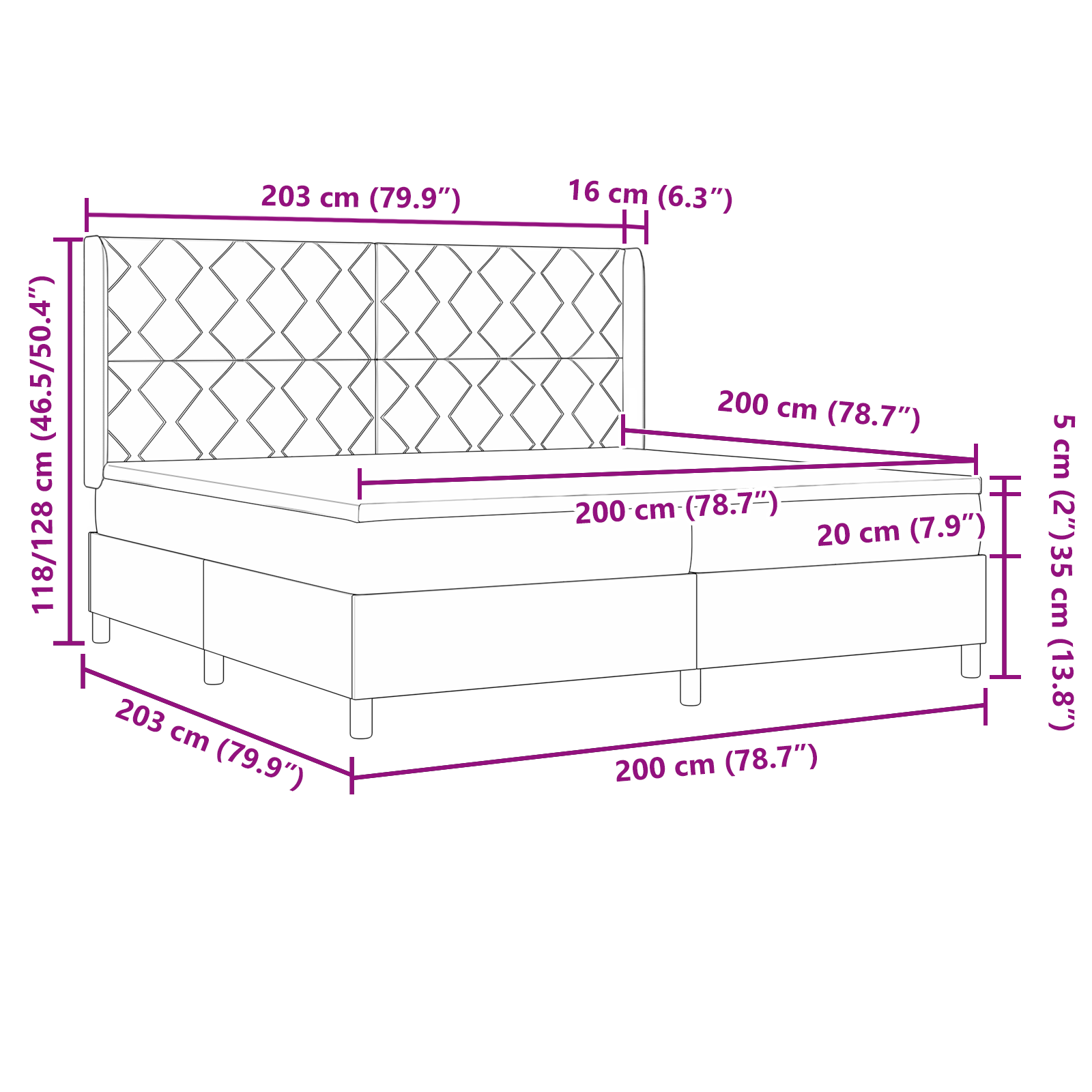 Pat box spring cu saltea, albastru, 200x200 cm, textil GartenMobel Dekor