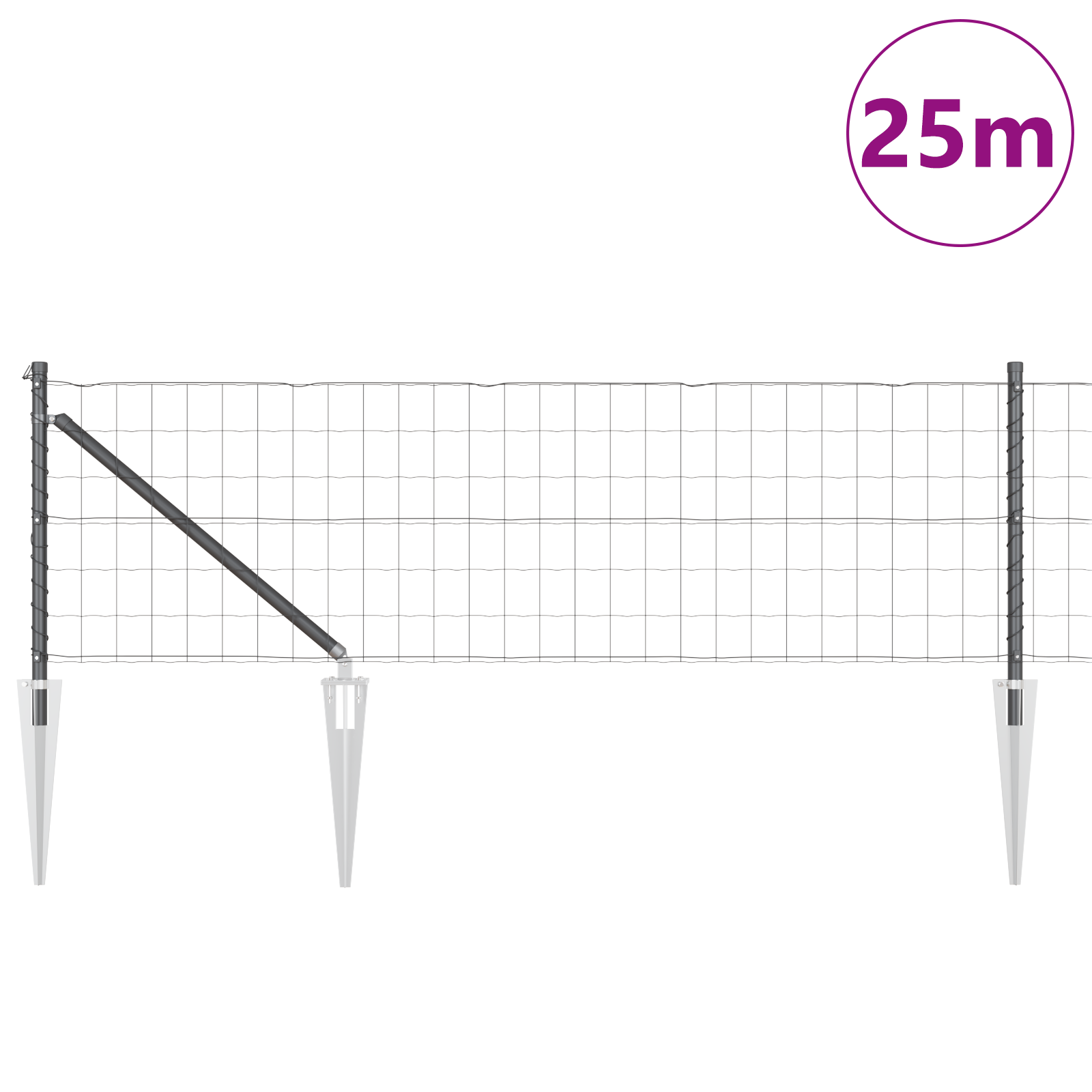 Gard Euro cu 13 posturi spike 0.8x25 m Oțel galvanizat Gri GartenMobel Dekor