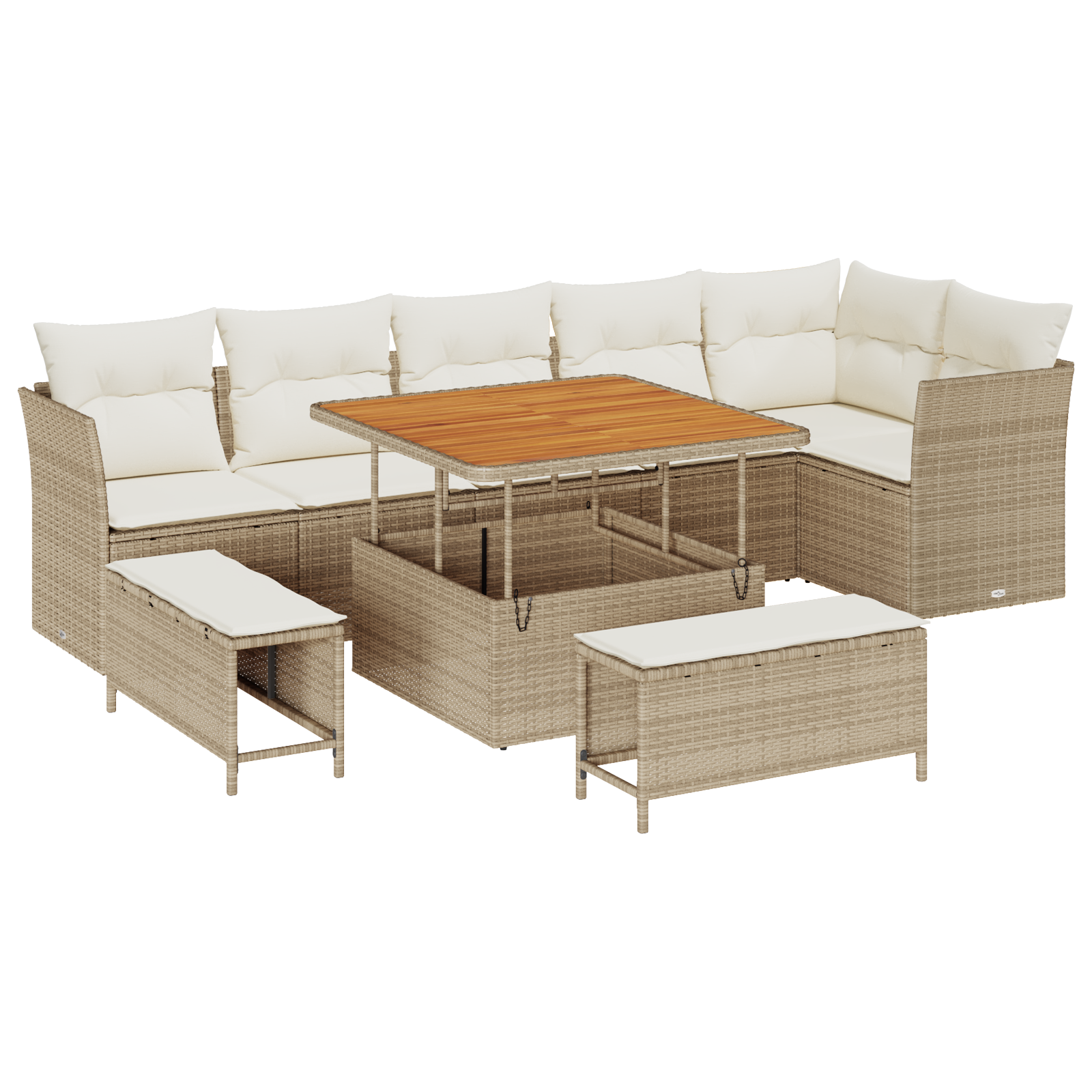 Set de sofa pentru grădină cu 9 piese, cu perne bej, ratan poli, acacia GartenMobel Dekor