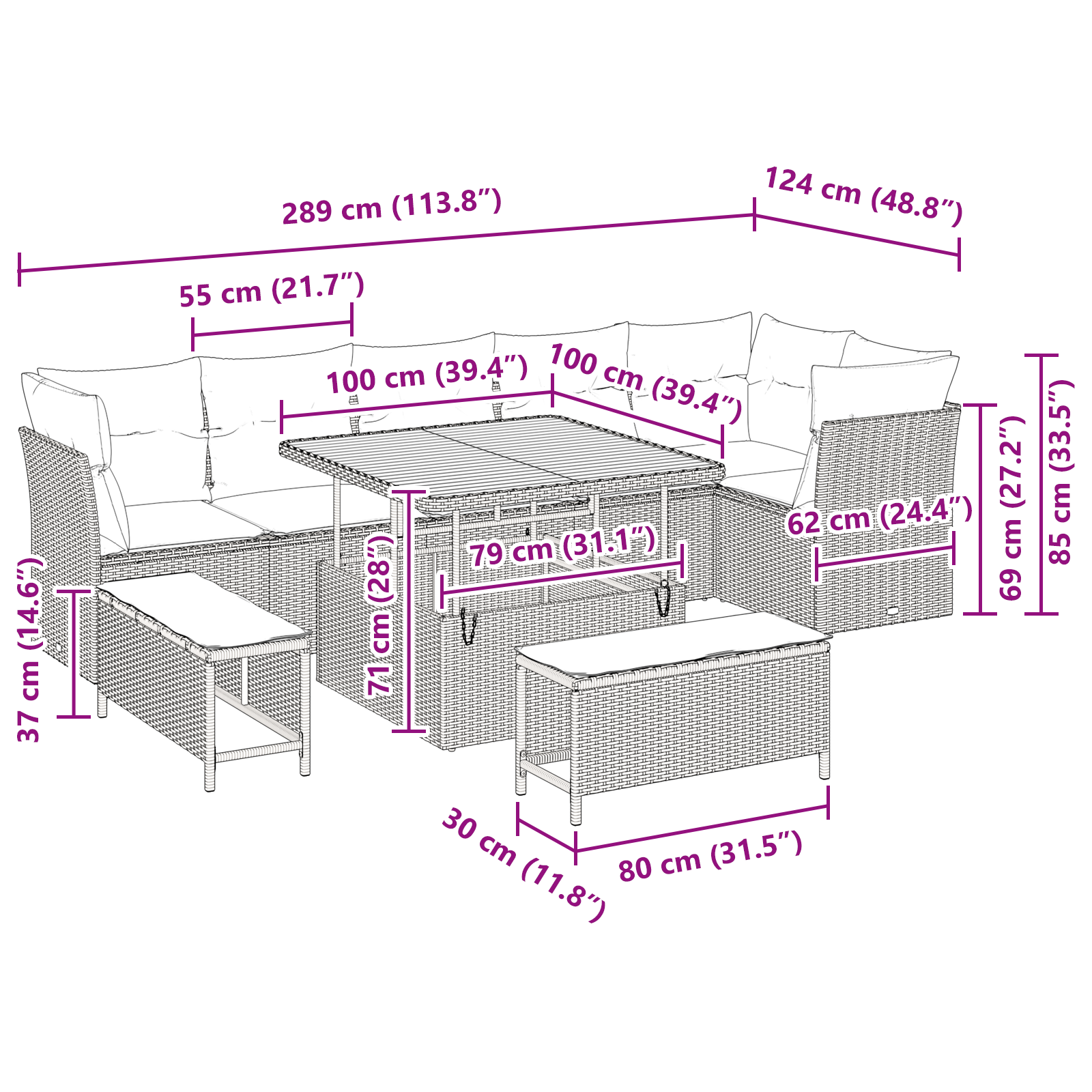 Set de sofa pentru grădină cu 9 piese, cu perne bej, ratan poli, acacia GartenMobel Dekor