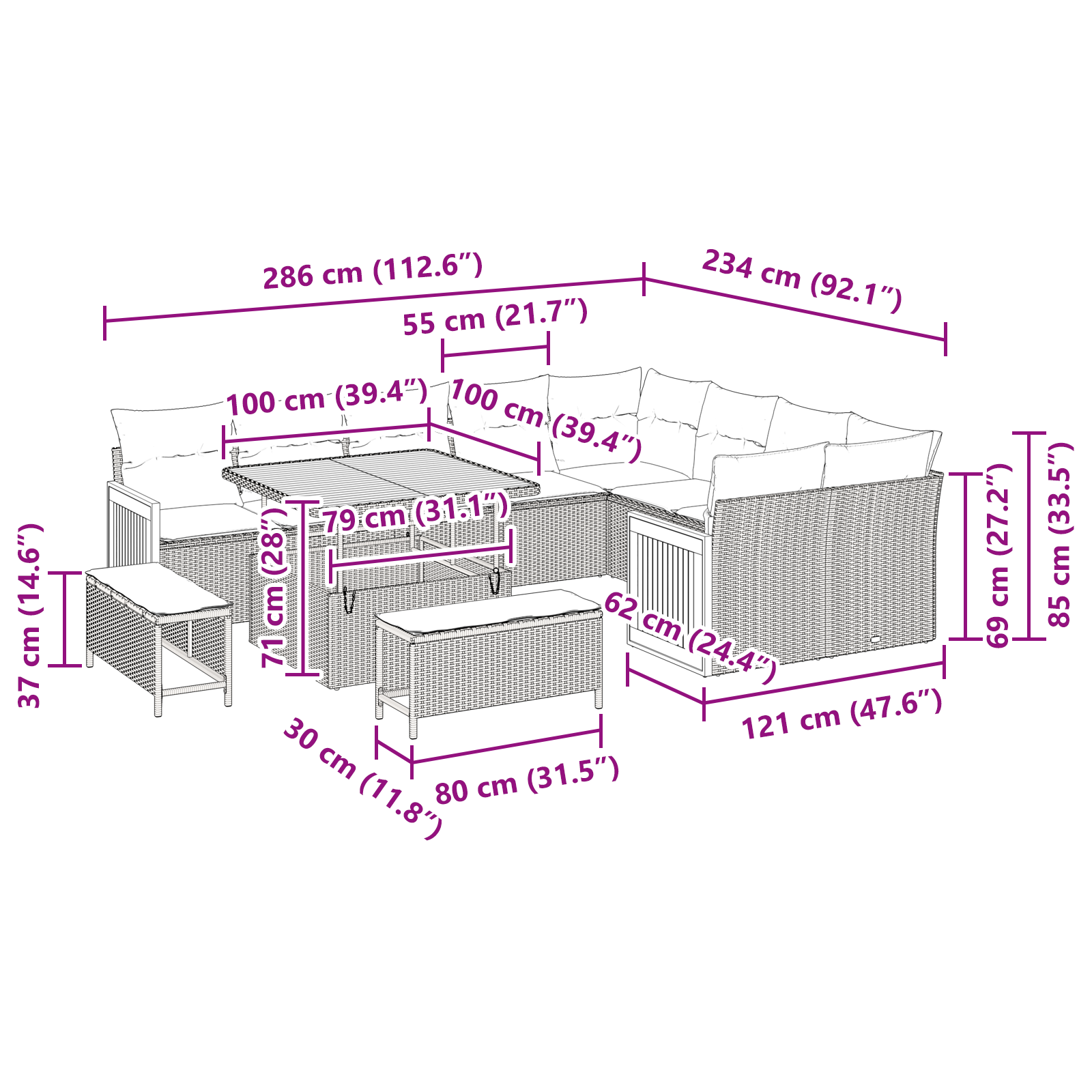 Set de Canapea de Grădină 12 Piese cu Perne Bej Poliratan Acacia GartenMobel Dekor