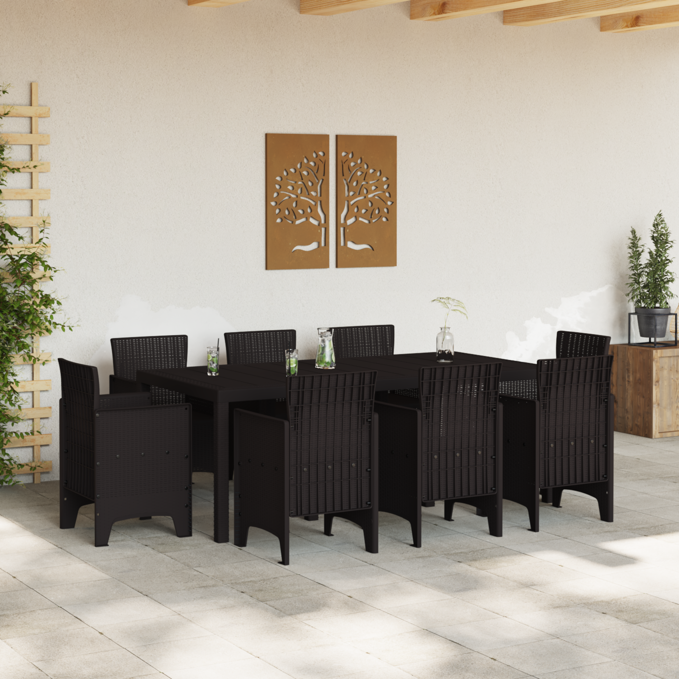 Set Masă Grădină 9 Piese Maro Poliratan GartenMobel Dekor