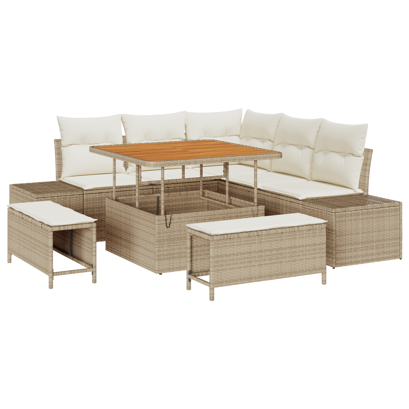 Set de 8 Piese de Sofa pentru Grădină cu Perne Bej Poliratan Acacia GartenMobel Dekor