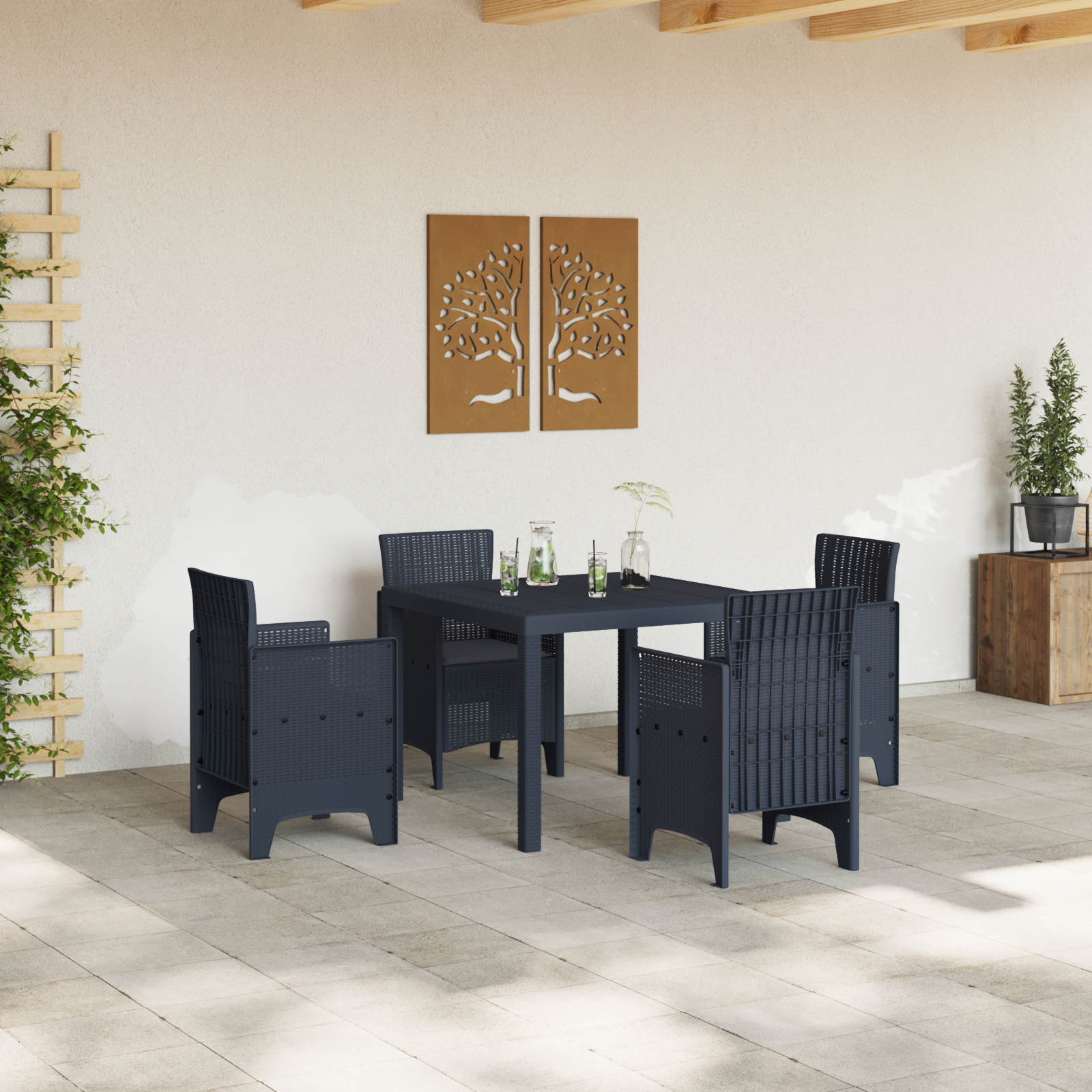 Set mese grădină 5 piese cu perne Antracit Ratan poliester GartenMobel Dekor