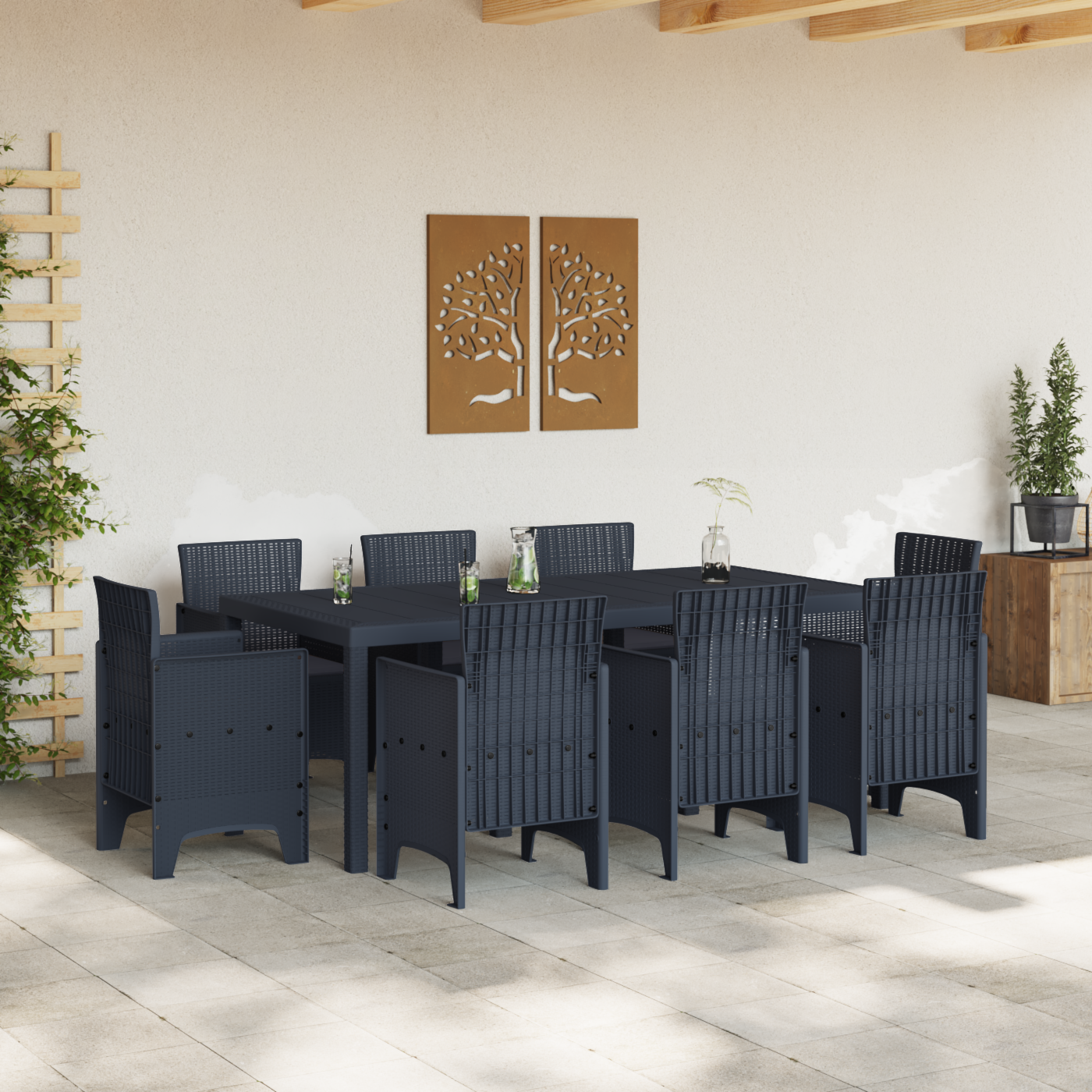 Set mese grădină 9 piese cu perne Antracit Poliratan GartenMobel Dekor