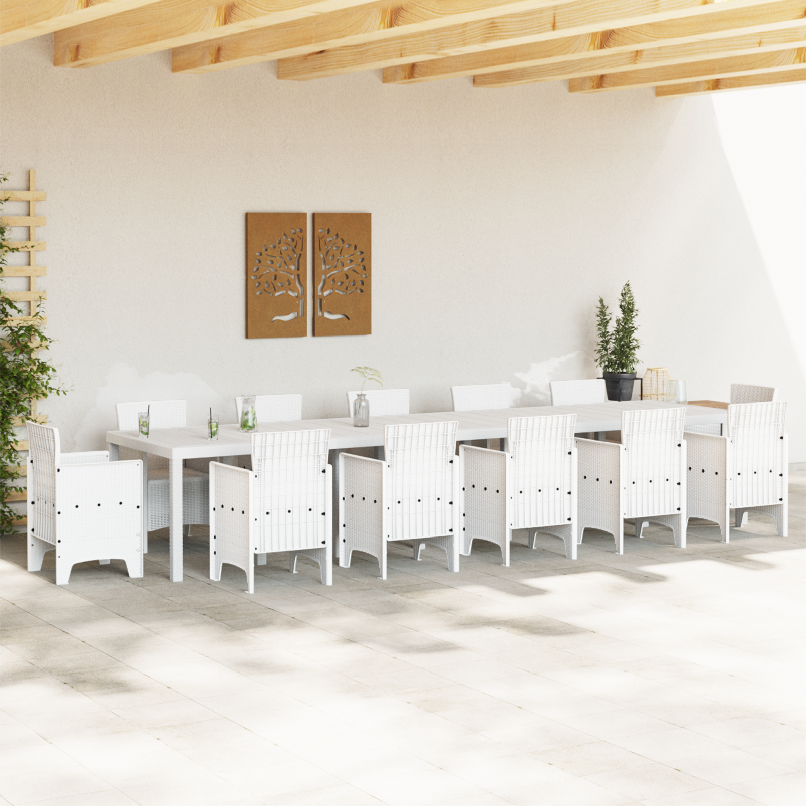 Masă de Grădină  albă 400x100x73 cm din rattan polimer GartenMobel Dekor