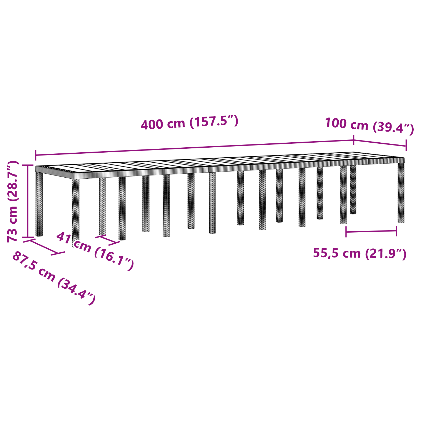 Masă de Grădină  albă 400x100x73 cm din rattan polimer GartenMobel Dekor