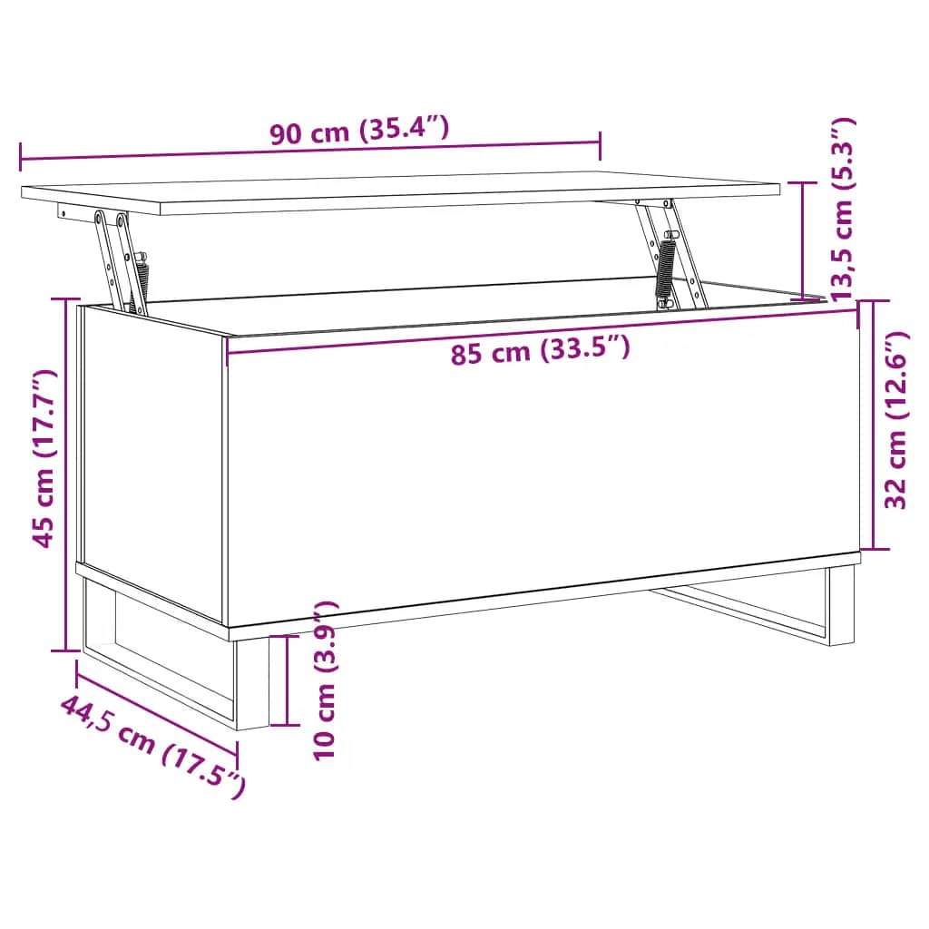 Măsuță de cafea stejar artizanal, 90x44,5x45 cm, lemn prelucrat GartenMobel Dekor