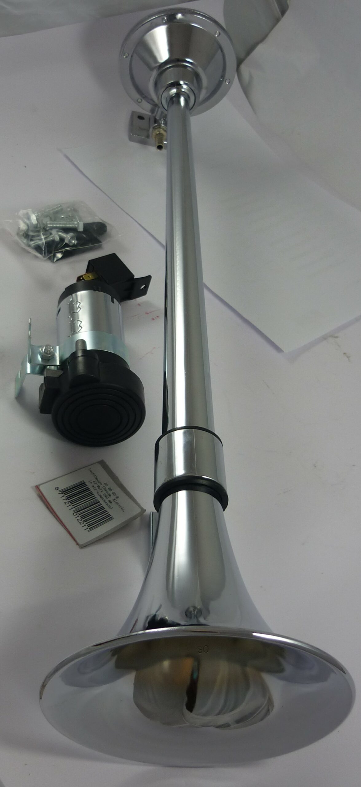 Claxon auto BestAutoVest 640mm, 12V, 4A, 200 Hz, cu compresor aer tip goarna, crom AutoDrive ProParts