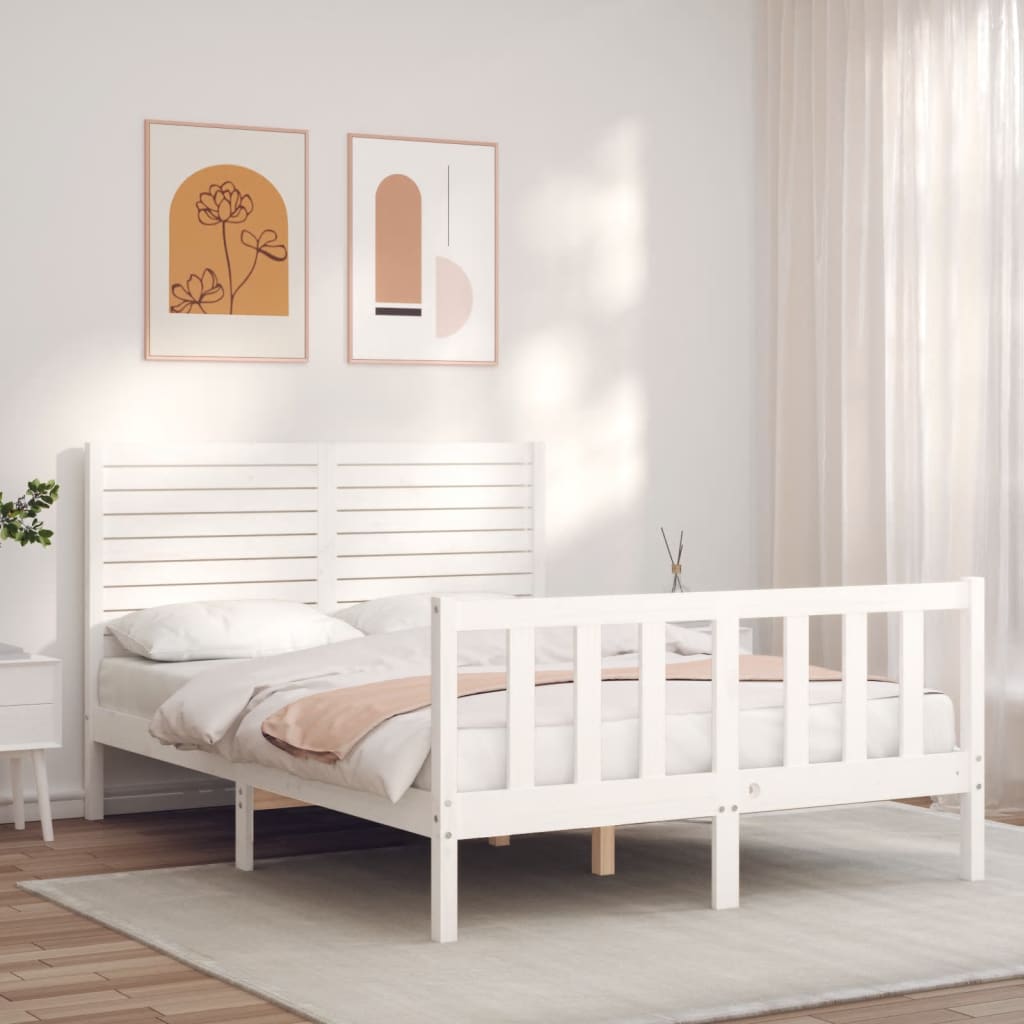 Cadru de pat fără saltea, alb, 140x200 cm, lemn masiv pin GartenMobel Dekor
