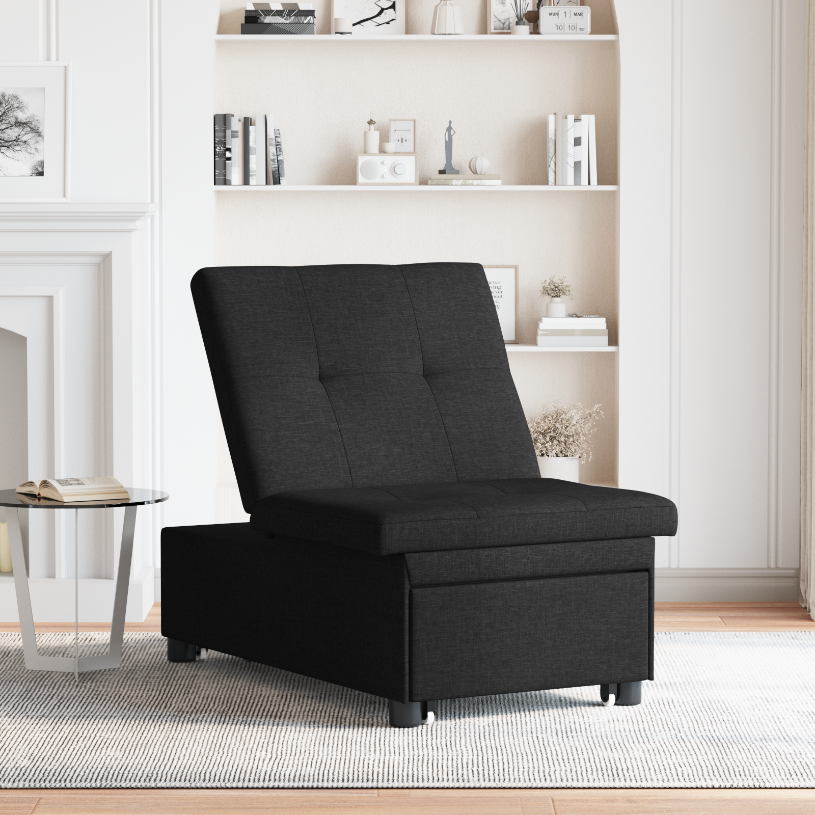 Canapea Extensibilă 3 în 1 Design cu Tăvălug Material Textil Negru GartenMobel Dekor