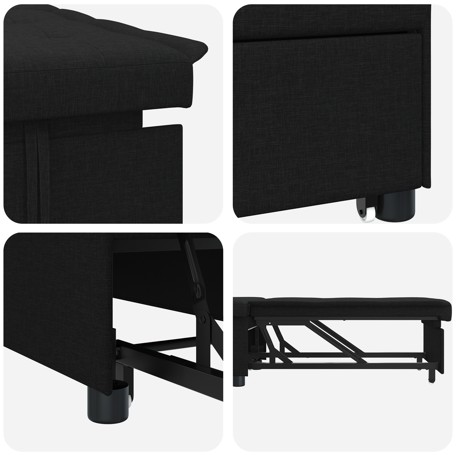 Canapea Extensibilă 3 în 1 Design cu Tăvălug Material Textil Negru GartenMobel Dekor