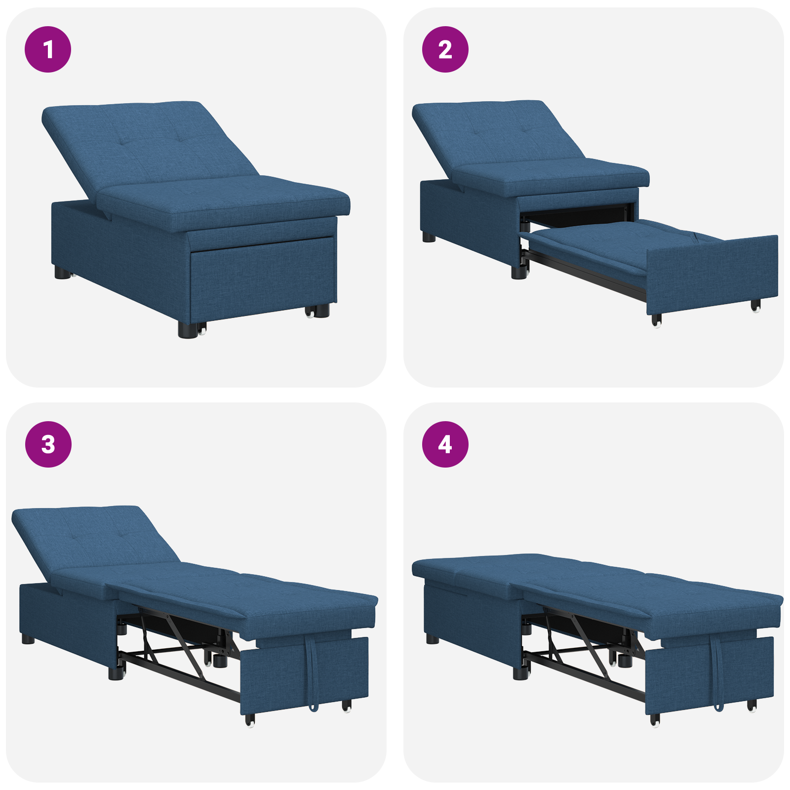 Canapea extensibilă 3 în 1 design cu extensie țesătură albastră GartenMobel Dekor