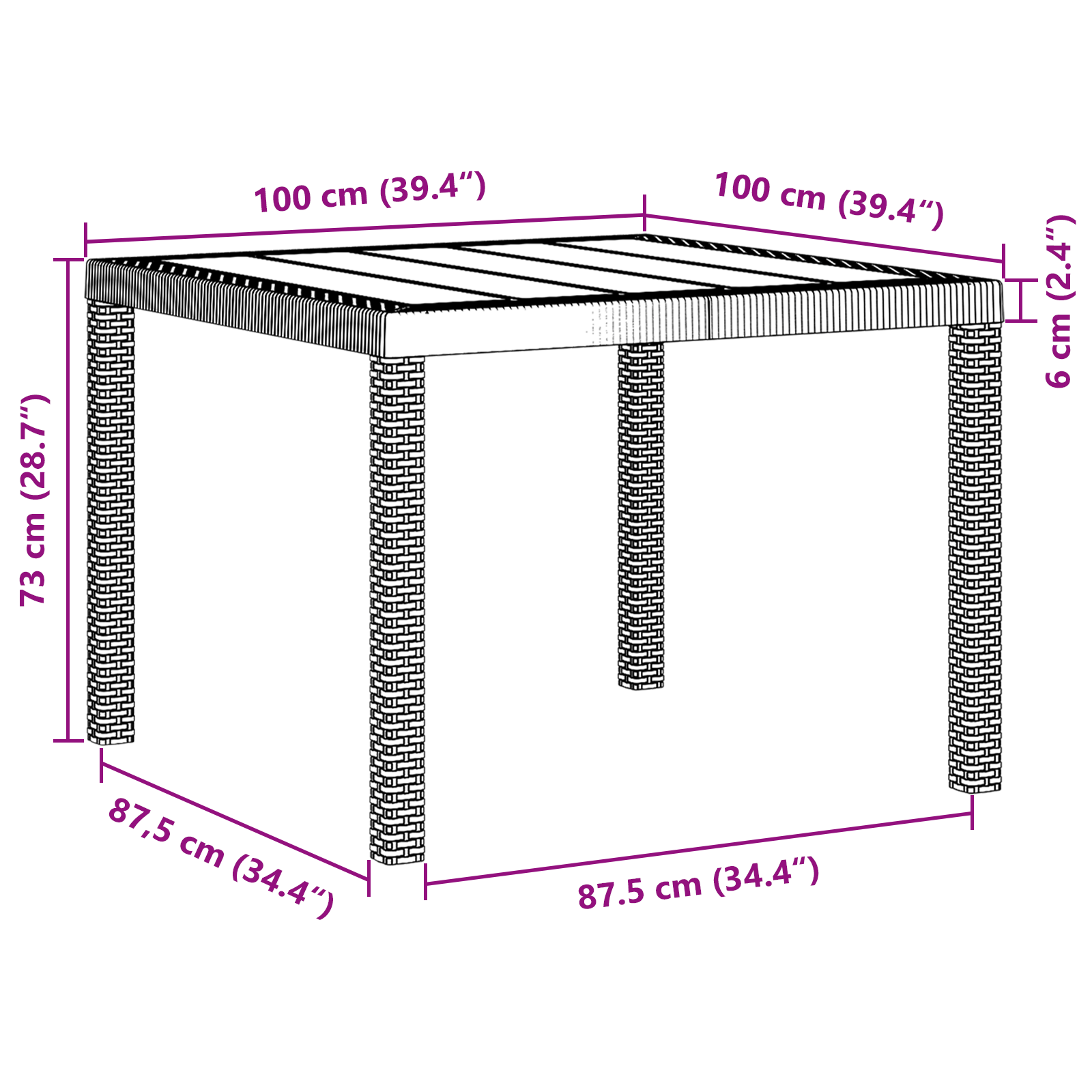 Masă de grădină Maro 100x100x73 cm Ratan Poly GartenMobel Dekor