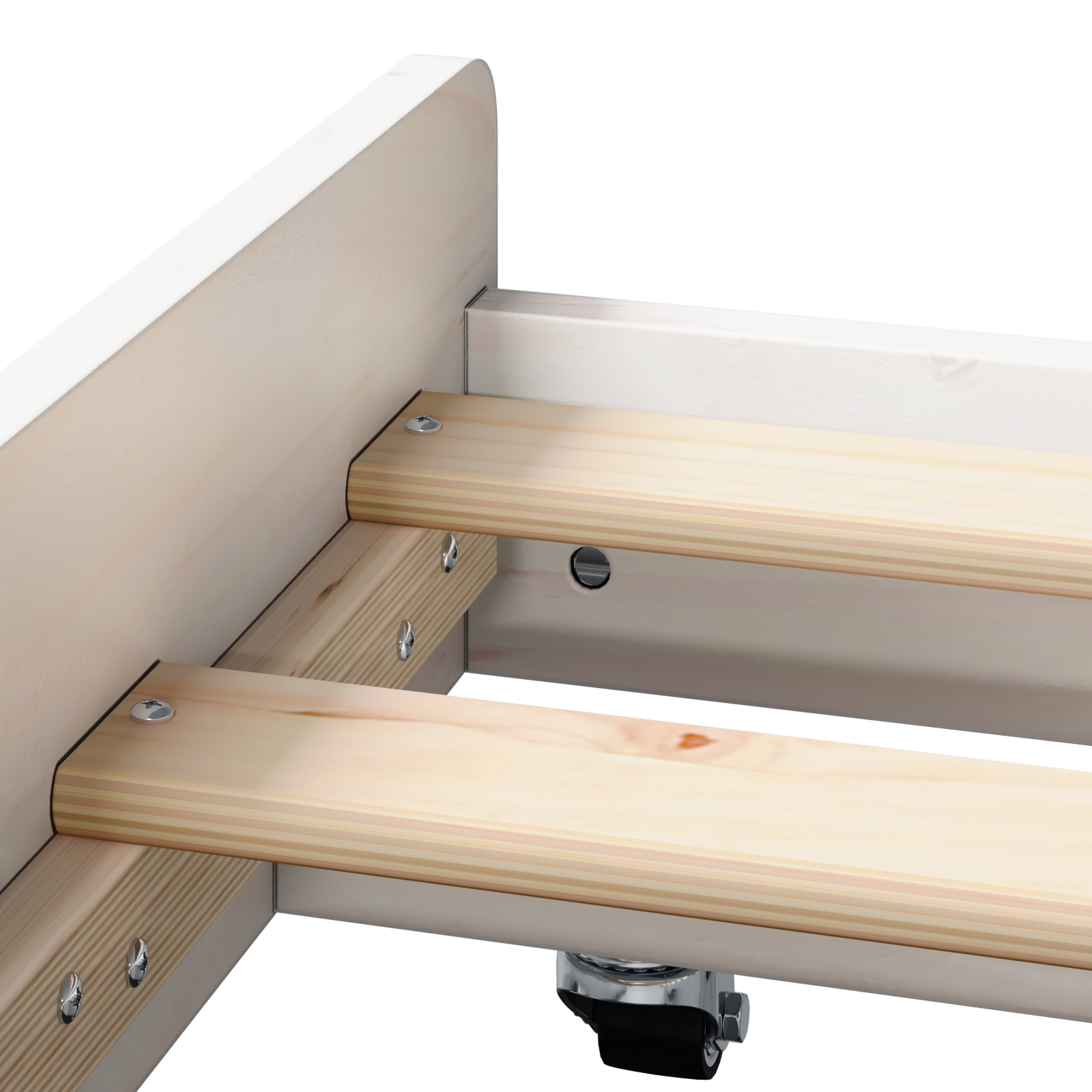 Cadru de pat Alb cu șipci de lemn natural Lemn de pin Single GartenMobel Dekor