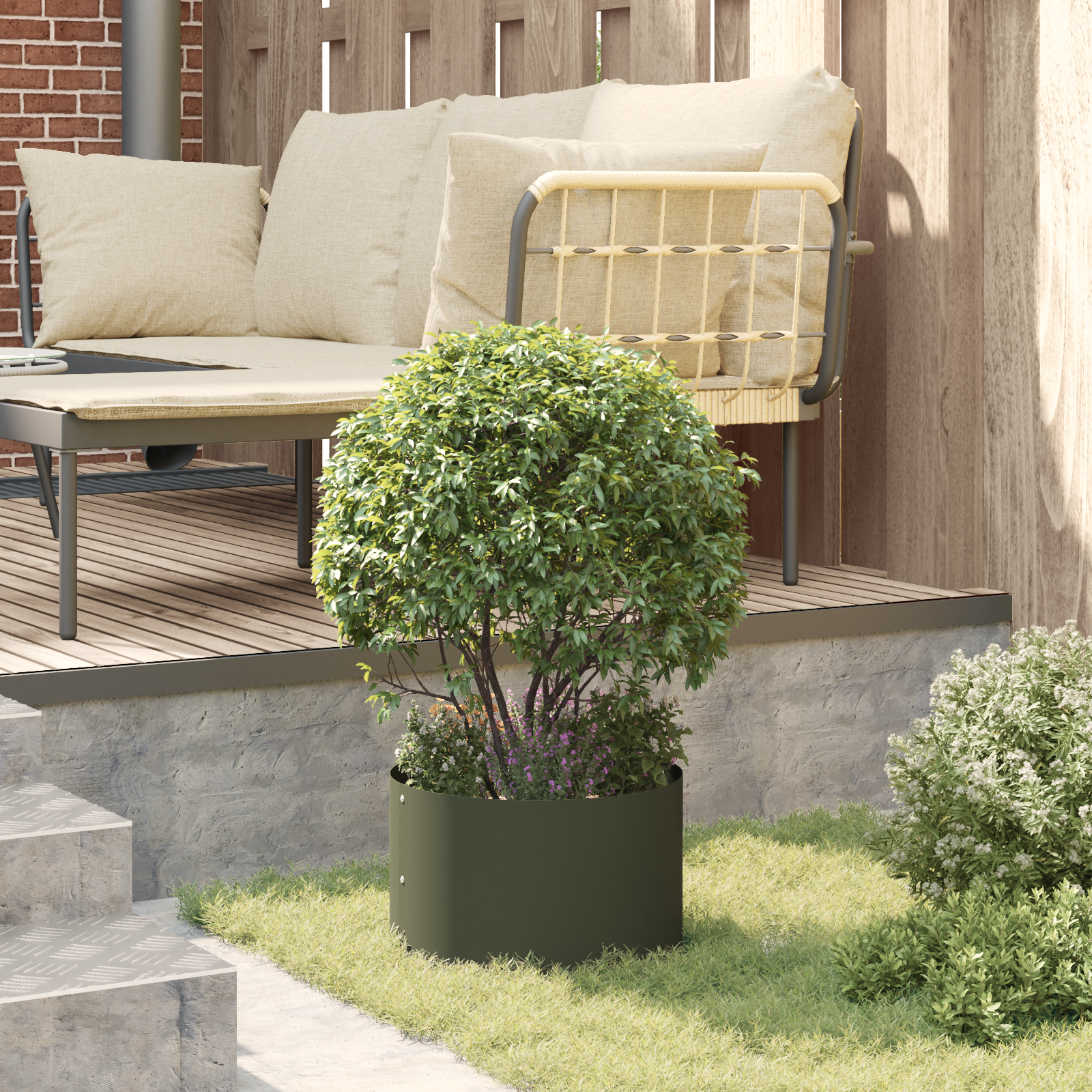 Ghivece verzi măslinii Set de 5 Verde măsliniu Plastic Medie GartenMobel Dekor