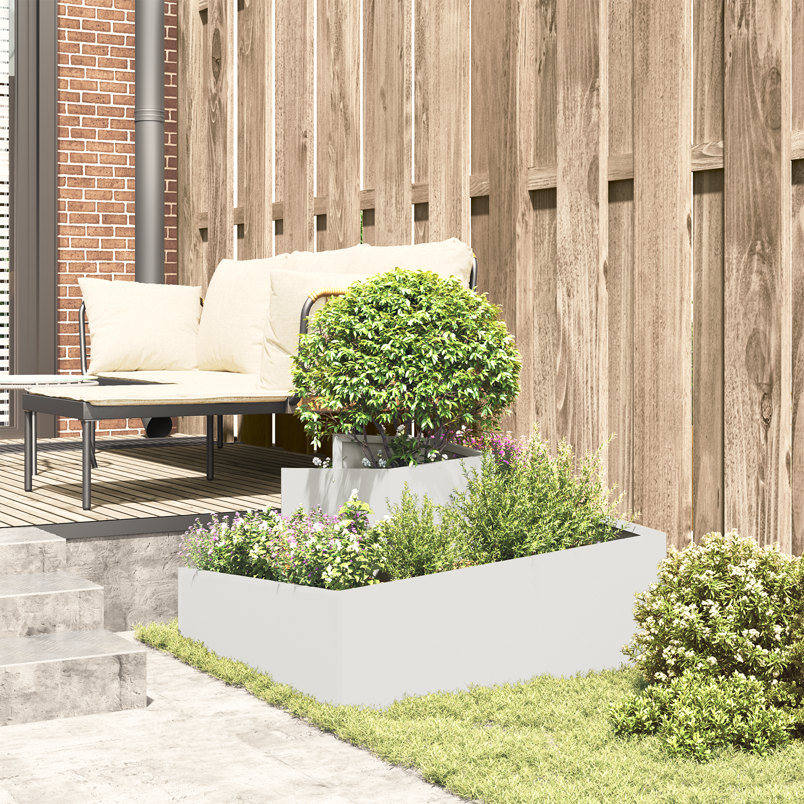 Ghiveci Alb 80x80x50 cm Oțel laminat la rece GartenMobel Dekor