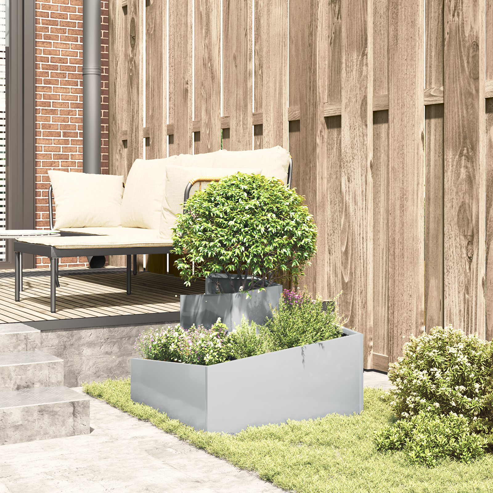 Ghiveci Metalic Galvanizat Oțel Galvanizat Mediu Dreptunghiular GartenMobel Dekor