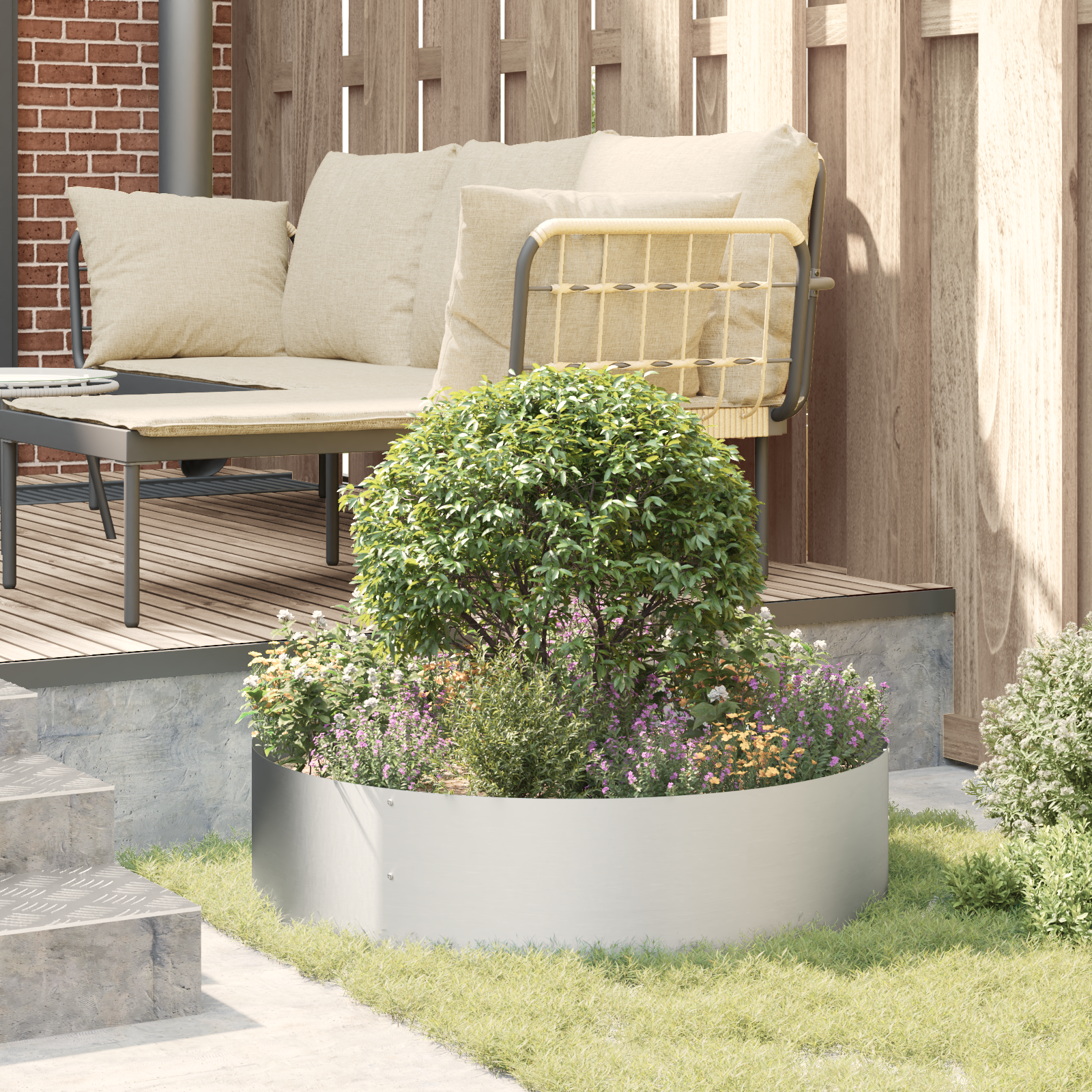 Ghiveci Metalic Gri Galvanizat Metal Mare Ghiveci Gri Circular GartenMobel Dekor
