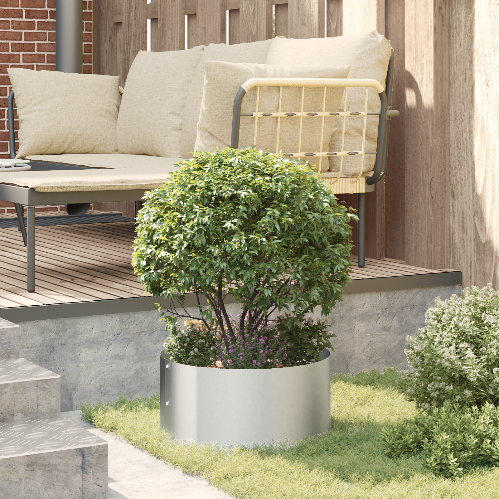Ghiveci Metalic Gri Galvanizat Metal Mic Inserții Decorative GartenMobel Dekor