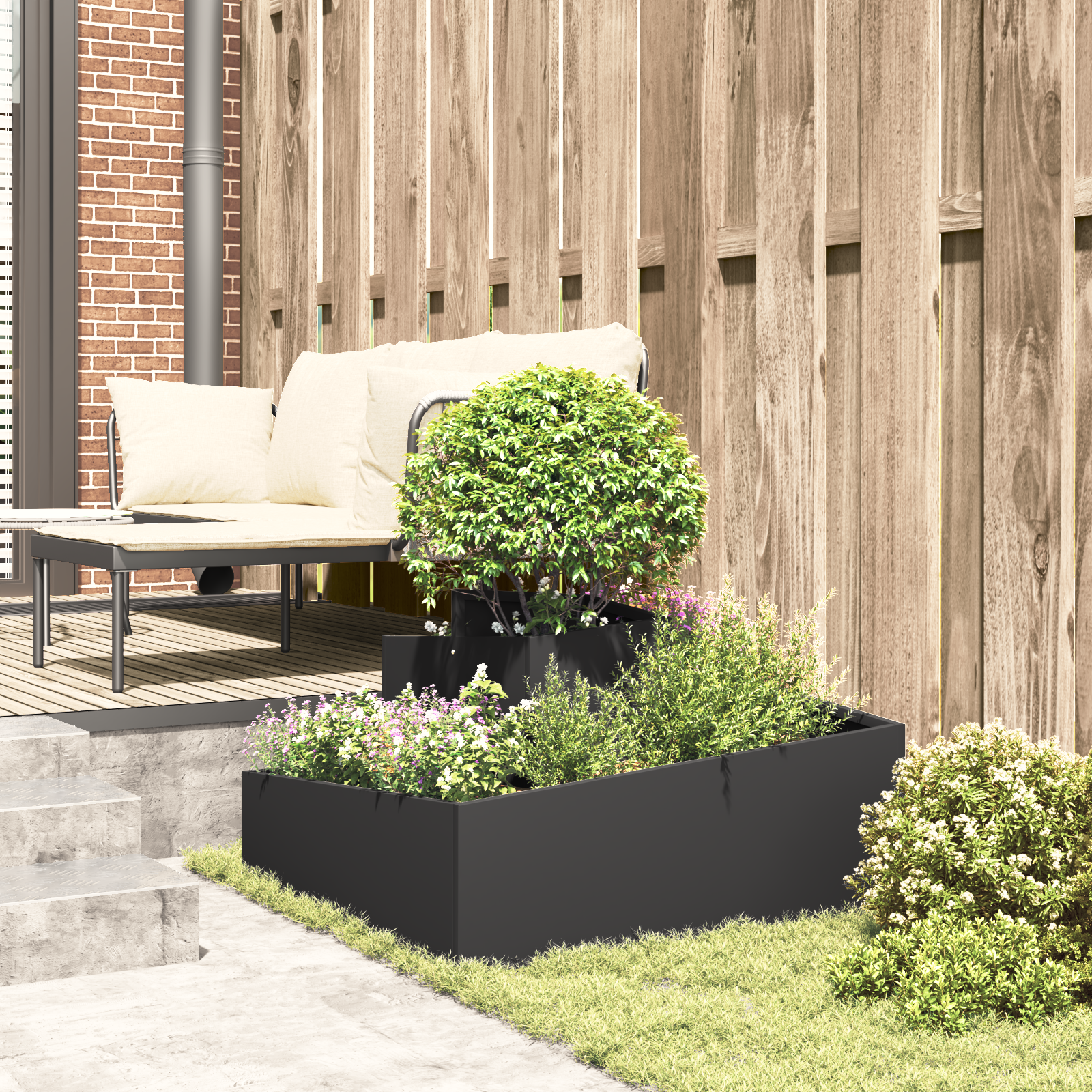 Ghiveci Negru 80x80x50 cm din oțel laminat la rece GartenMobel Dekor