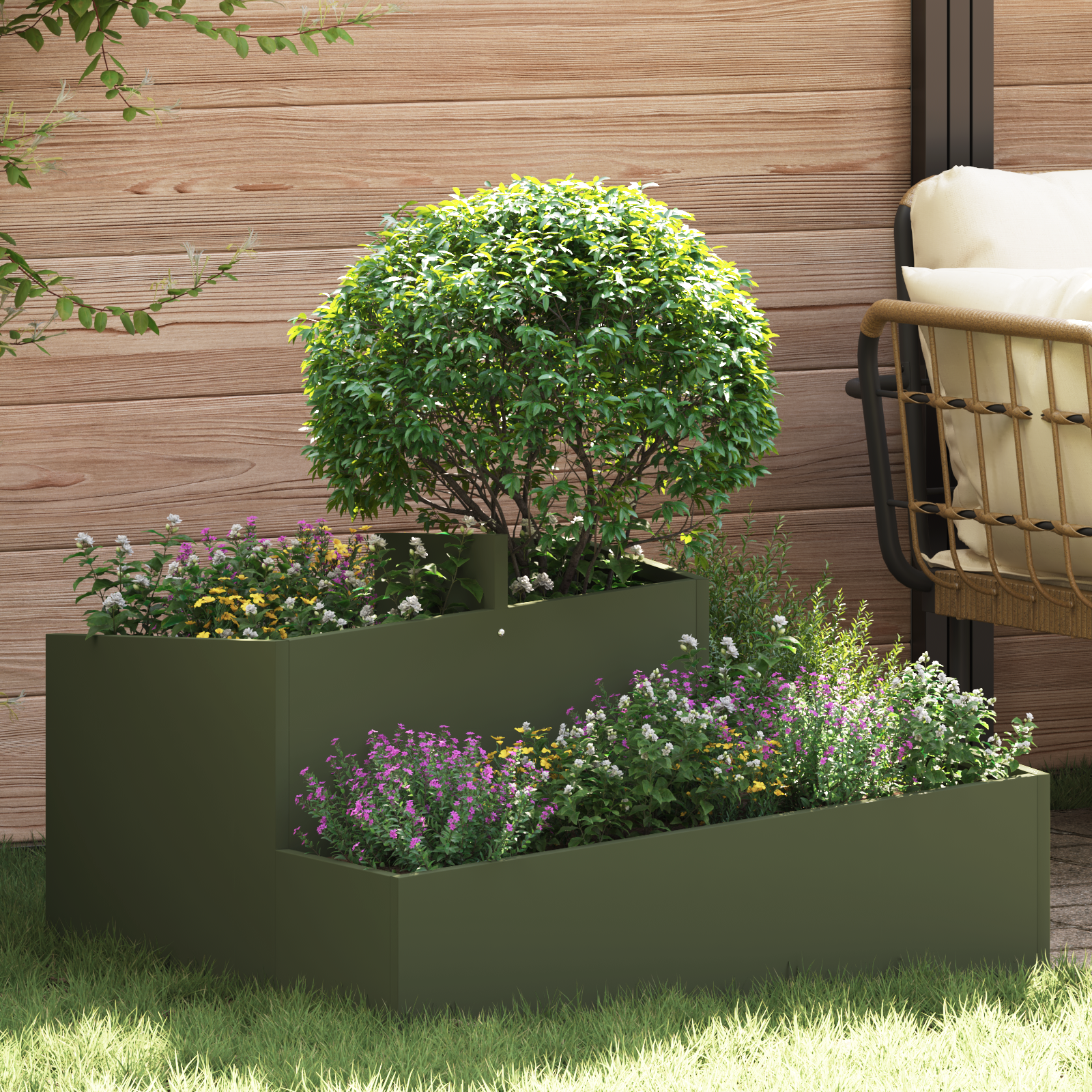 Ghiveci Verde Măslin 80x80x50 cm Oțel Laminat la Rece GartenMobel Dekor