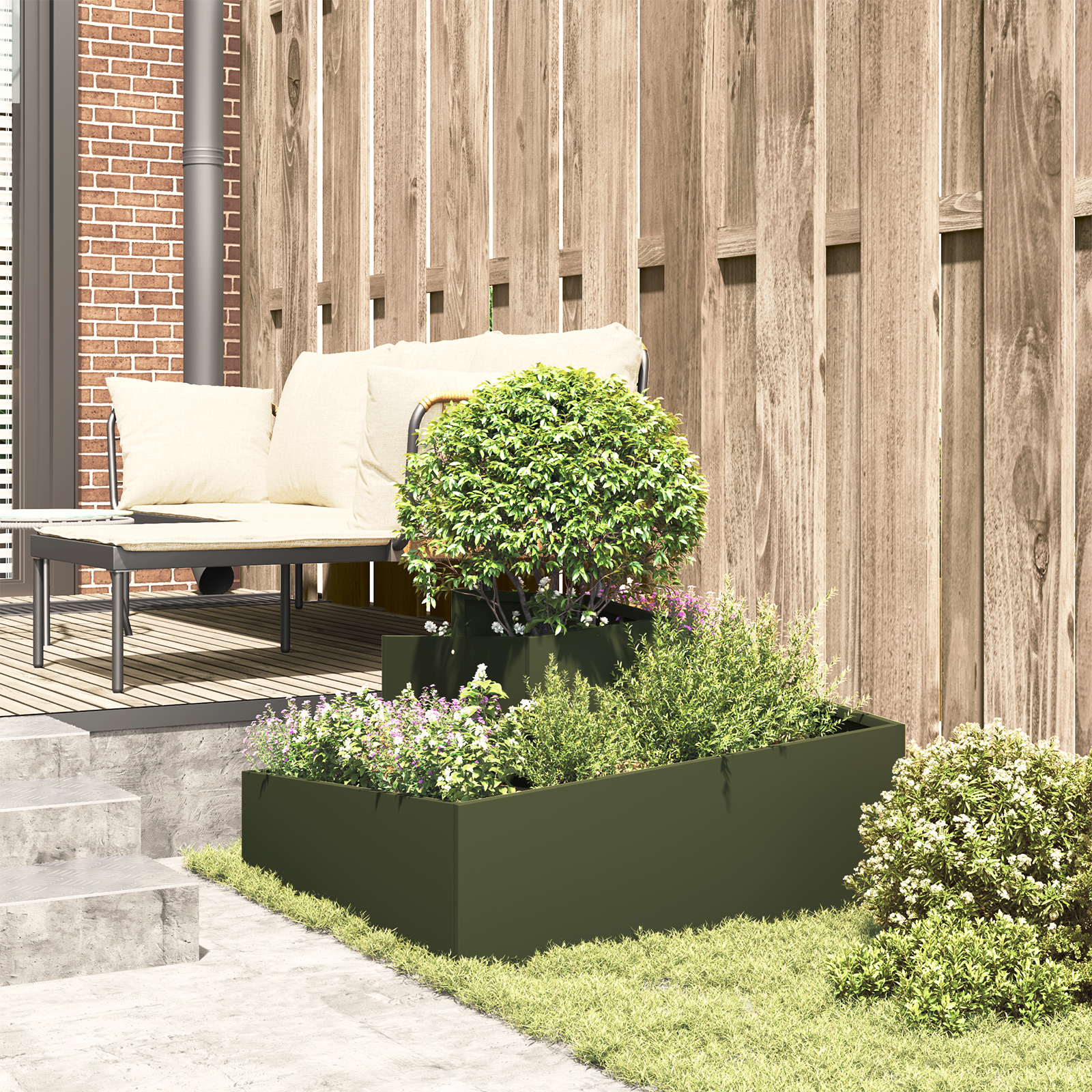 Ghiveci Verde Măslin 80x80x50 cm Oțel Laminat la Rece GartenMobel Dekor
