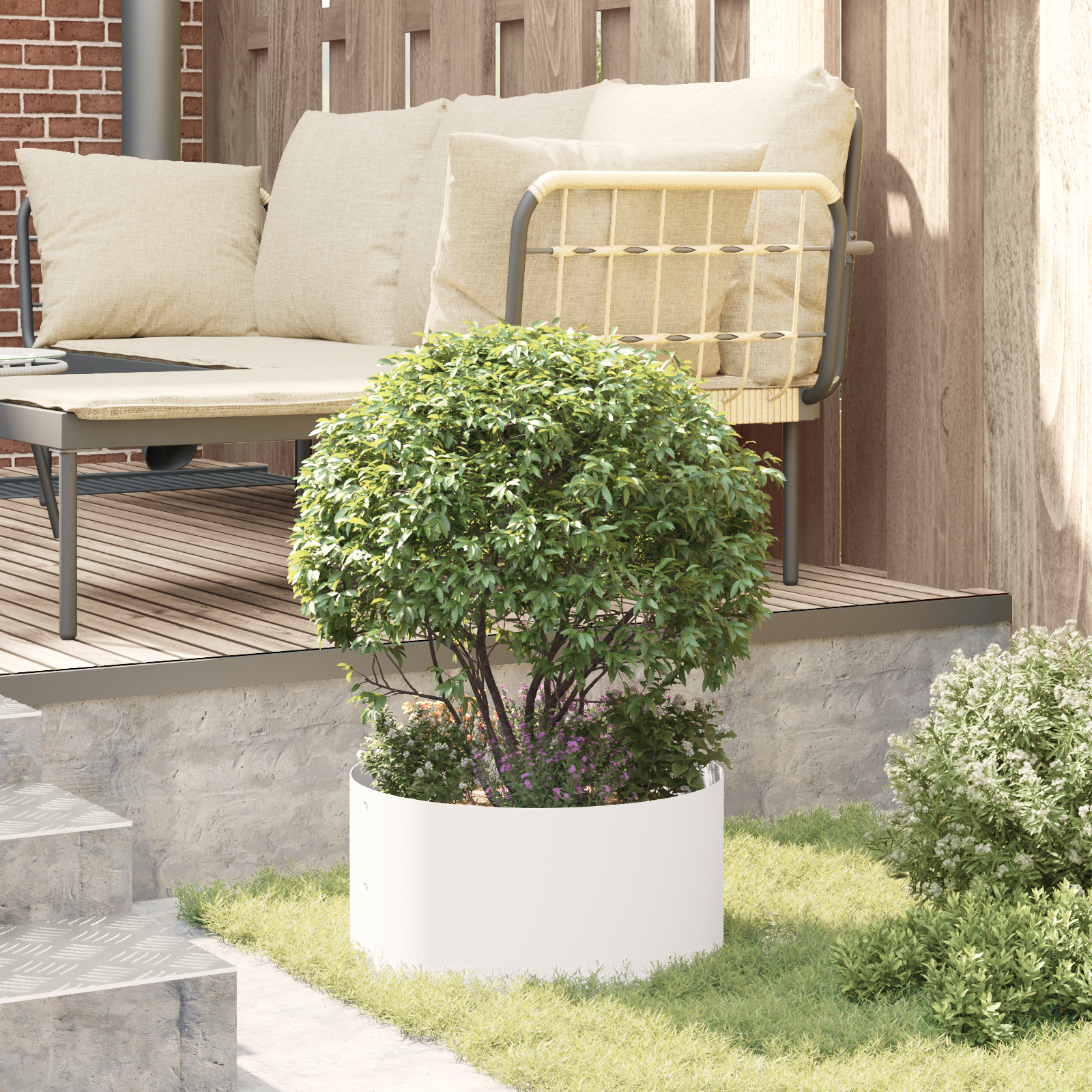 Ghiveci mare alb din metal Alb Metal Mare Ghivece GartenMobel Dekor