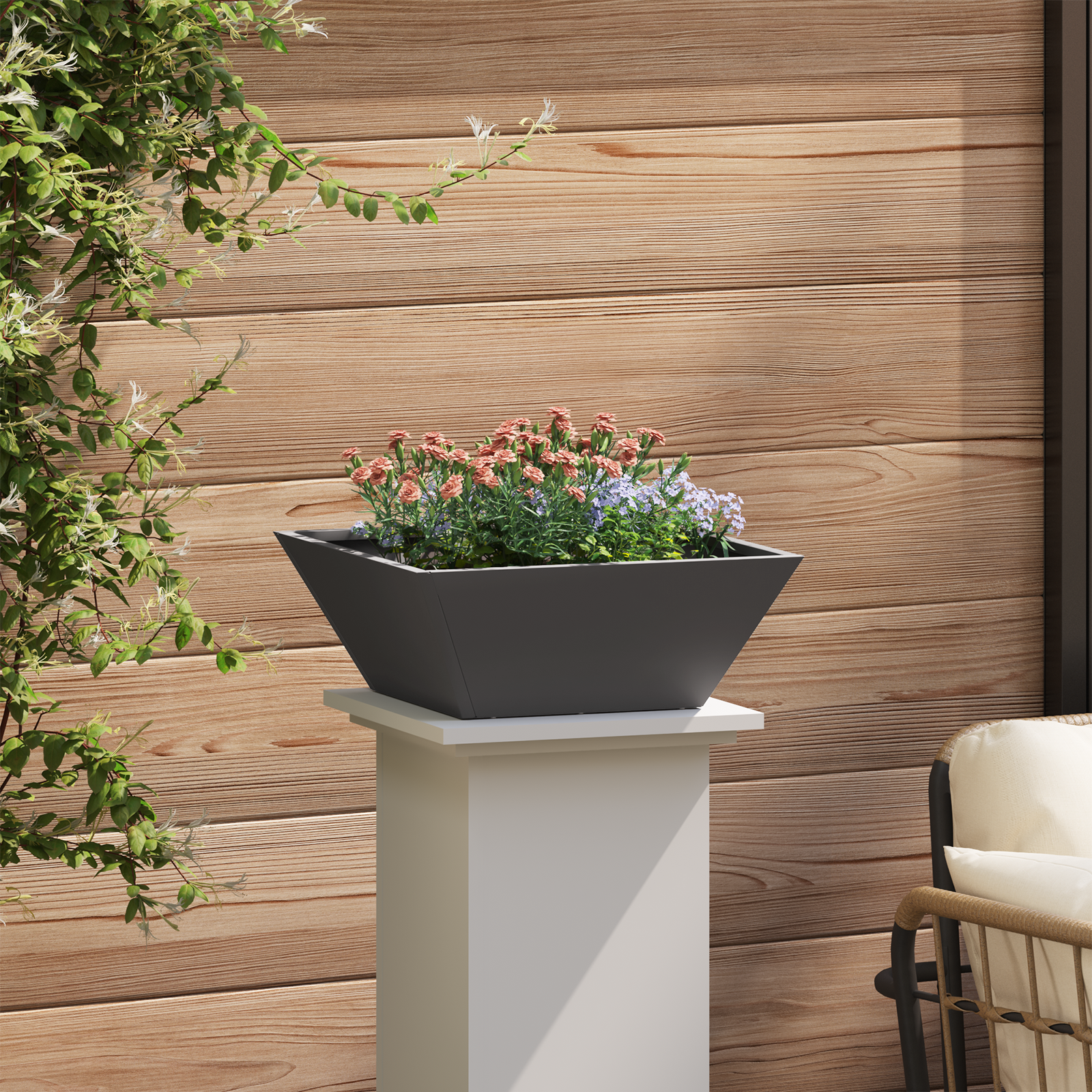 Ghiveci Metalic Negru Metal 40 x 40 x 15 cm Durabil GartenMobel Dekor