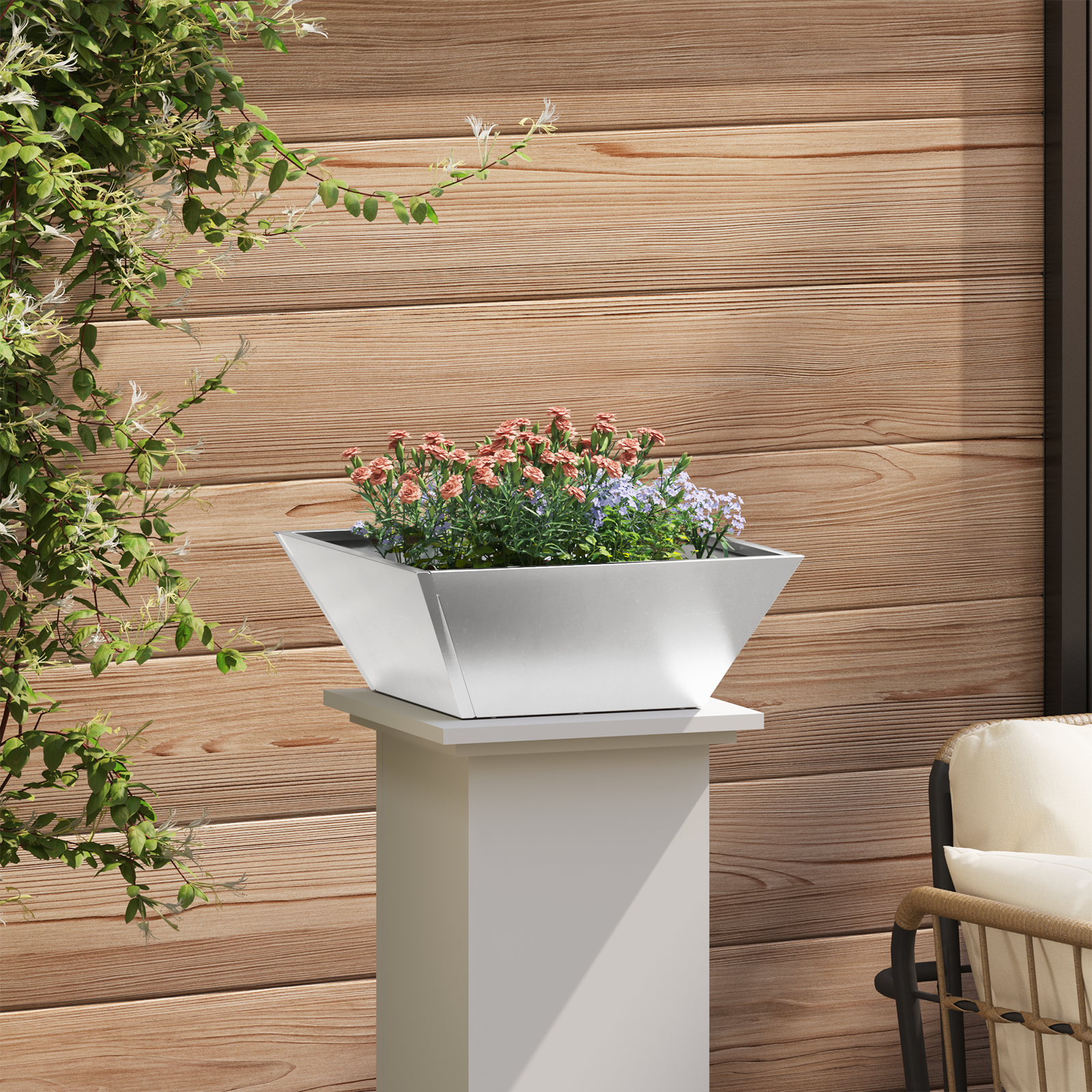 Ghiveci Metalic Oțel Inoxidabil 40 x 40 x 15 cm Detalii Decorative GartenMobel Dekor