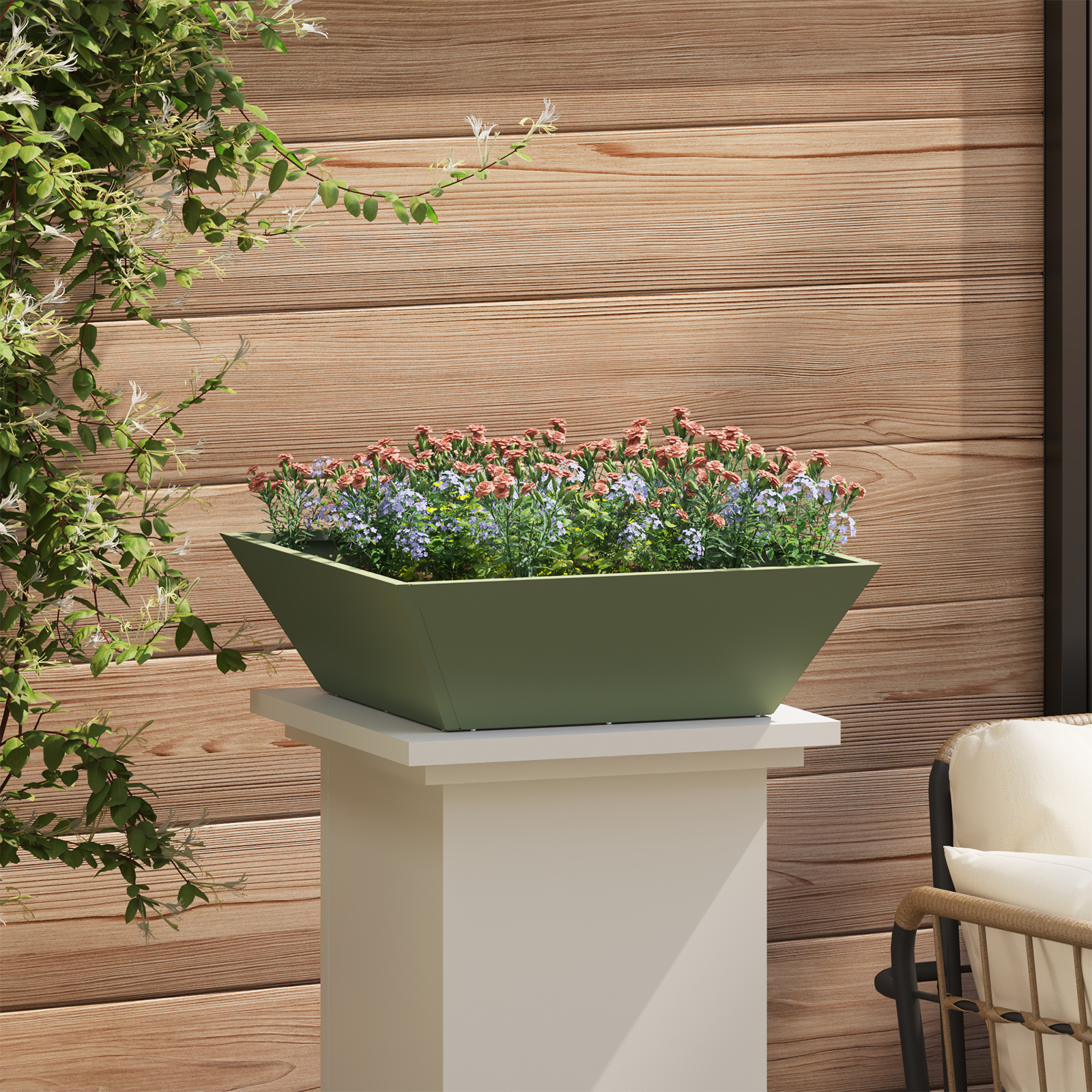 Ghiveci Metalic Verde Oliv Metal 50 x 50 x 15 cm Pătrat Modern GartenMobel Dekor