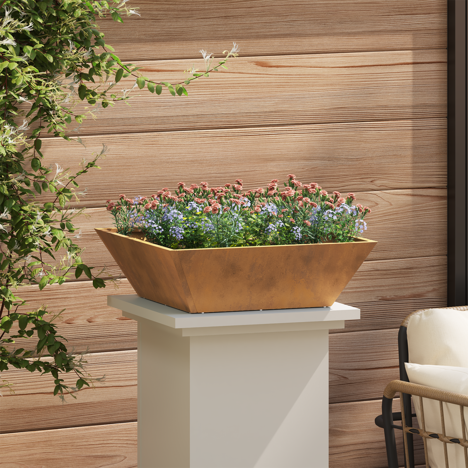 Ghiveci din metal Oțel rezistent la intemperii 50 x 50 x 15 cm GartenMobel Dekor